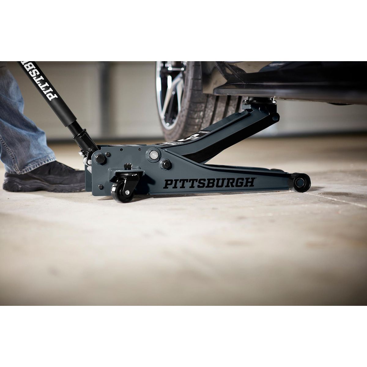 PITTSBURGH 3 Ton Lage Profiel Vloerkrik met RAPID POMP, Leigrijs