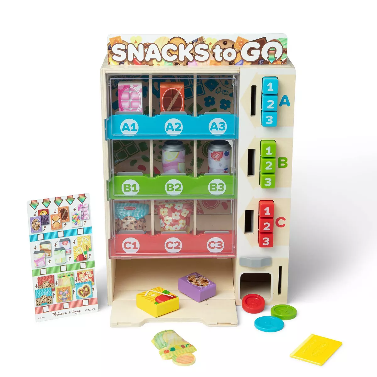 Melissa & Doug Wooden Vending Machine Play Set, 17 Piece Interactive Toy for Ages 3 6