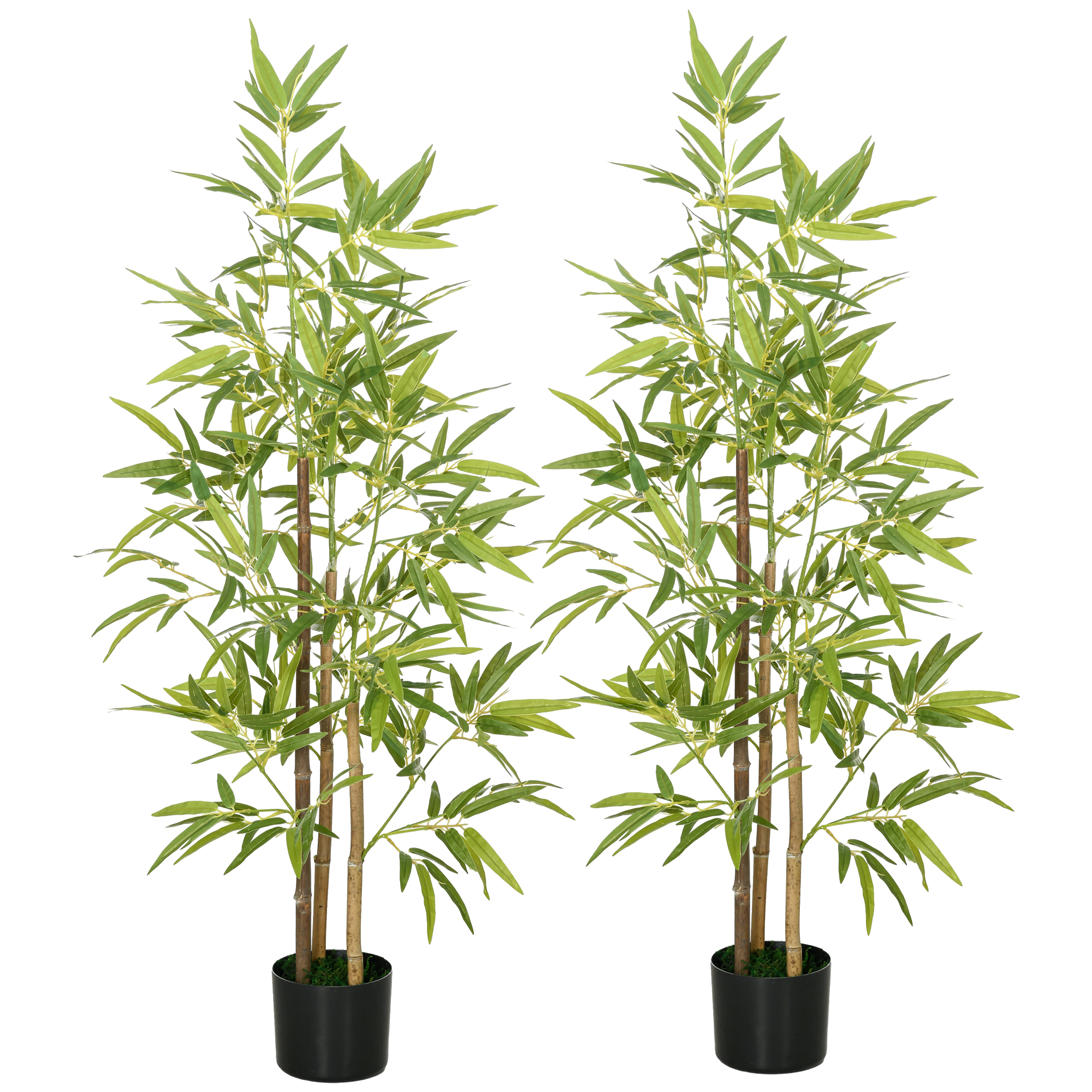 HOMCOM Bambus-Kunstbaum 2er-Set, 3 Stämme, pflegeleicht, 120 cm, Zementtopf, Grün