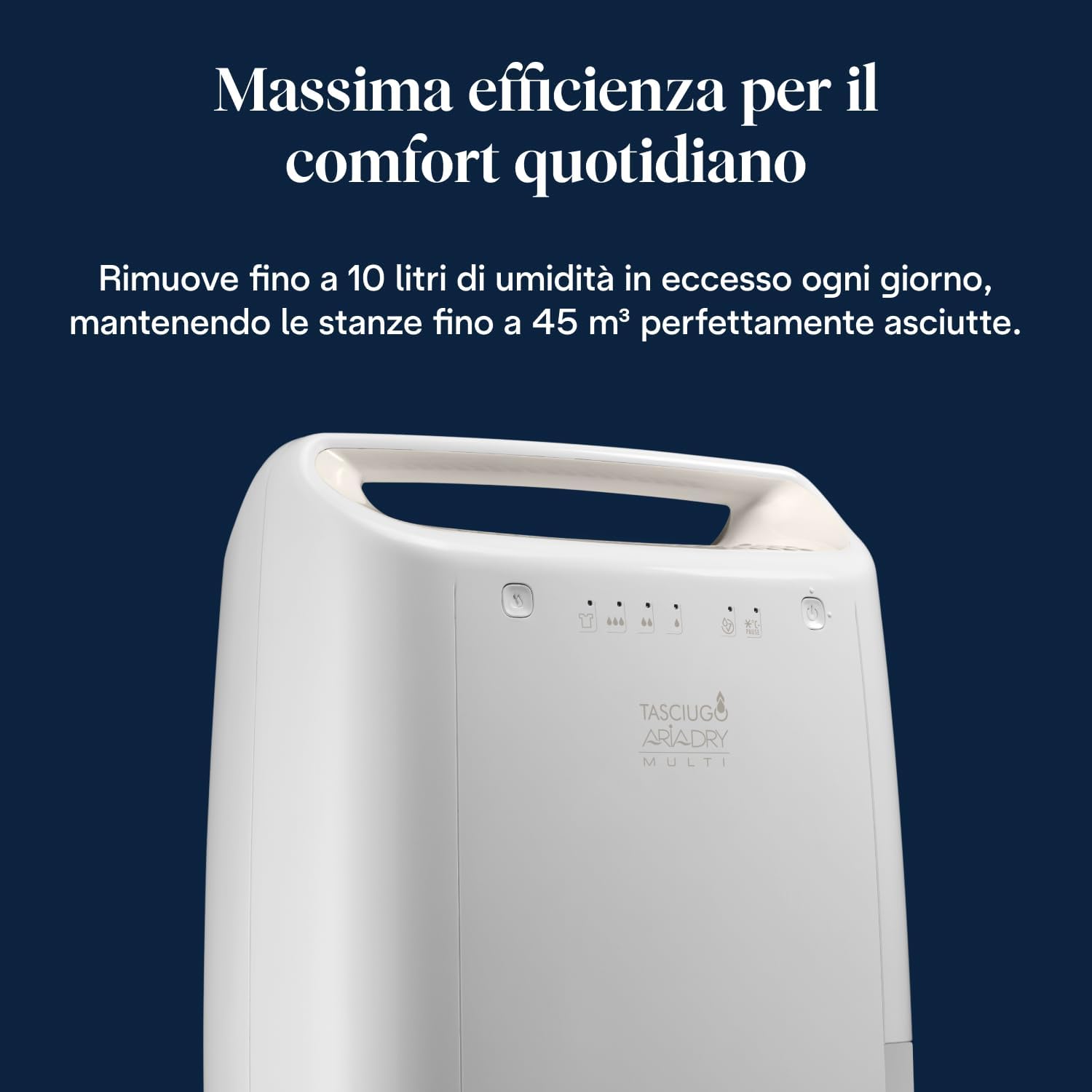 Tasciugo AriaDry - Deumidificatore Casa Portatile con Sistema di Filtrazione a 3 Azioni, Assorbi Umidità 10L/Giorno, Asciugabiancheria, Antimuffa, Bassa Rumorosità, Bianco (DEX210SF)