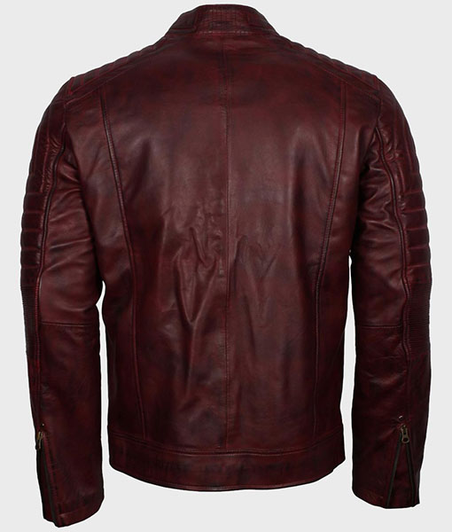 Mens Vintage Cafe Racer Maroon Waxed Leather Jacket