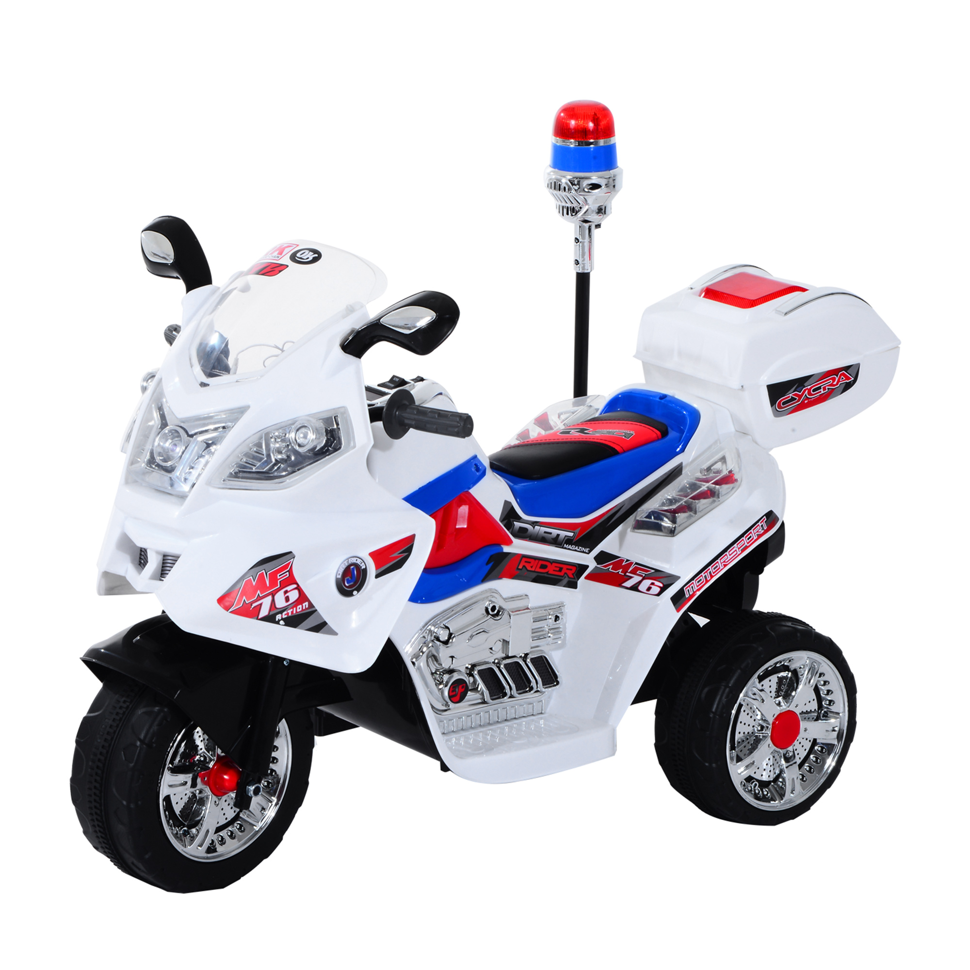 HOMCOM Elektro-Motorrad für Kinder von 3-5 Jahren Elektrisches Spielzeug-Motorrad 3 Räder mit Musik, Geschwindigkeit 3 km/h, Lichter 112×51×72,5 cm