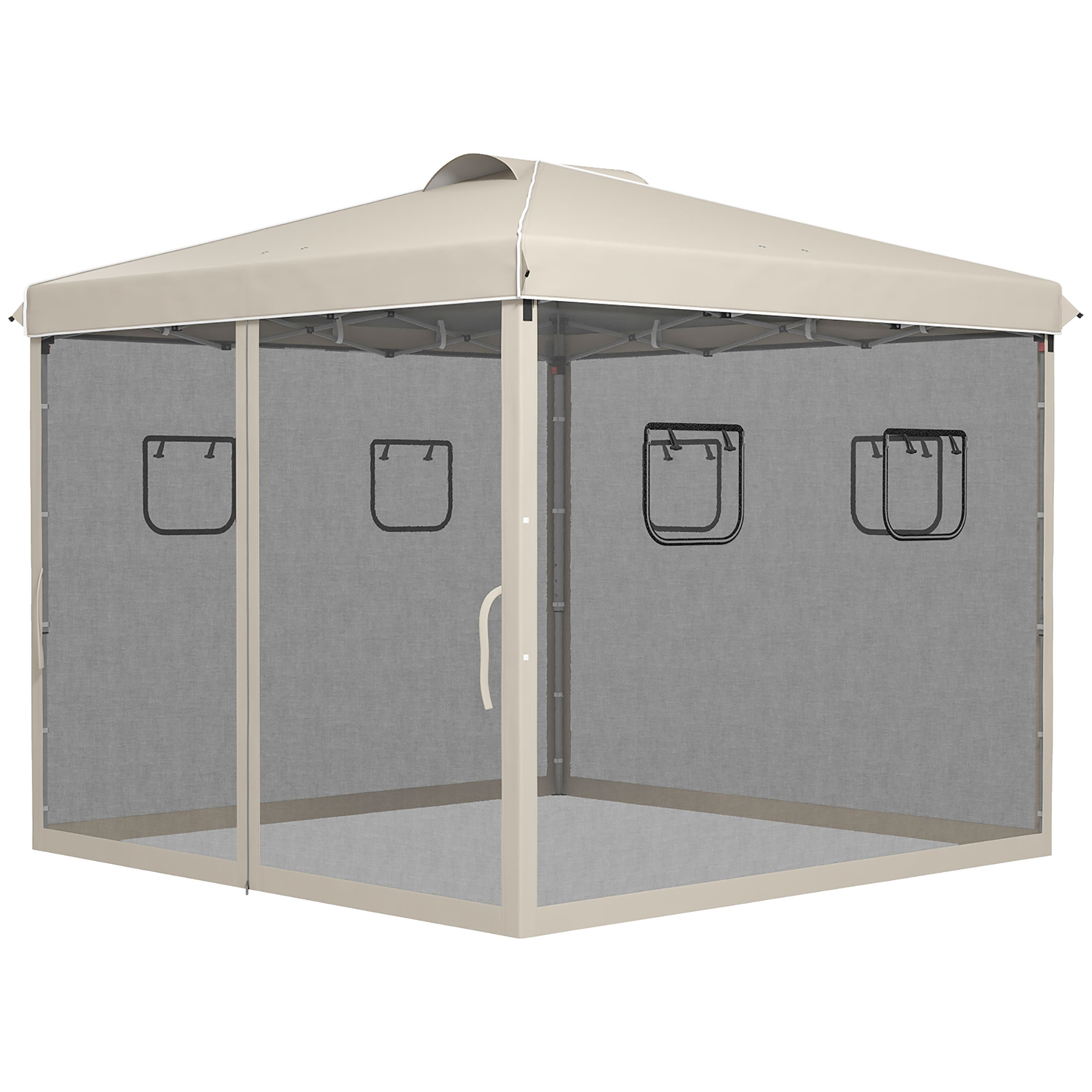 Outsunny Faltpavillon, höhenverstellbar, Netzvorhänge, Tragetasche, Metallgestell, 3 x 3 x 3 m, Beige