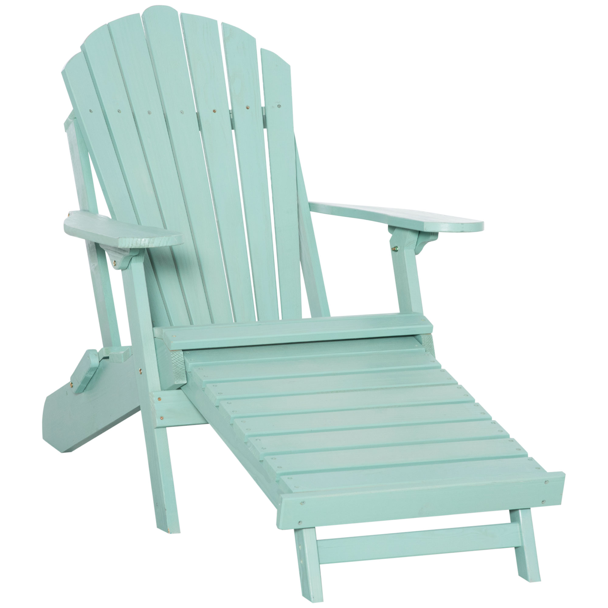 Outsunny Adirondack Stuhl Klappbar Adirondack Chair aus Holz Outdoor Gartenstuhl mit Fußstütze Hoher Rücken- und Armlehnen Balkonstuhl Gartensessel für Garten, Balkon 78 x 140 x 94cm Grün