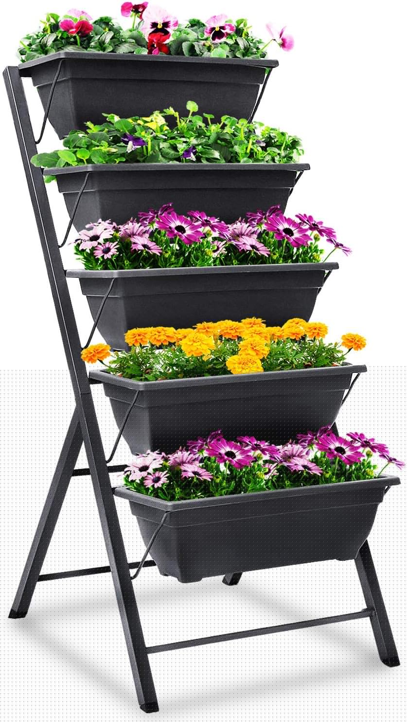FOYUEE Vertical Herb Garden Planter, 5-Tier Freestanding Raised Bed, Indoor/Outdoor, Modern Design, with Drainage, Alloy Steel