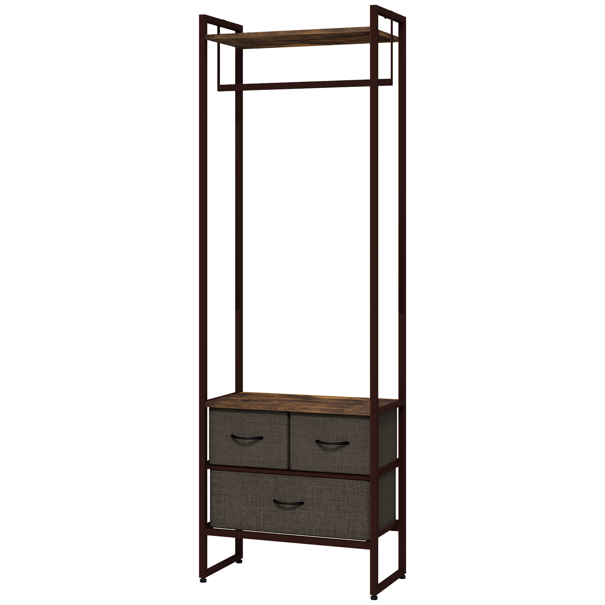HOMCOM Kleiderständer mit 3 Stoffschubladen, Aufbewahrungsregalen und Kleiderstange, 58,5 x 30 x 178 cm, Braun