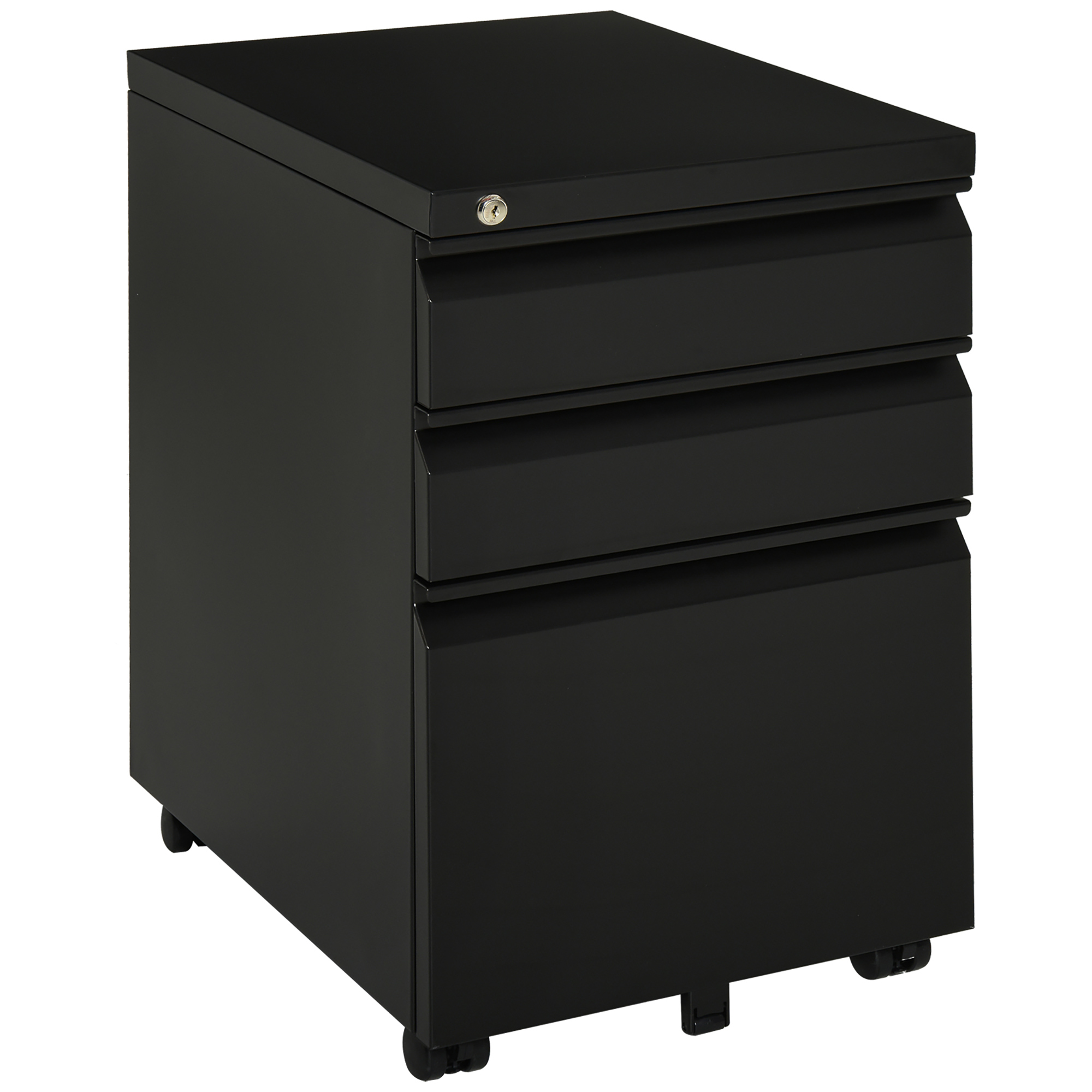 Vinsetto Rollcontainer, 3 Schubladen, 5 Räder, Hängeregister, abschließbar, Stahl, schwarz 39 x 48 x 60 cm