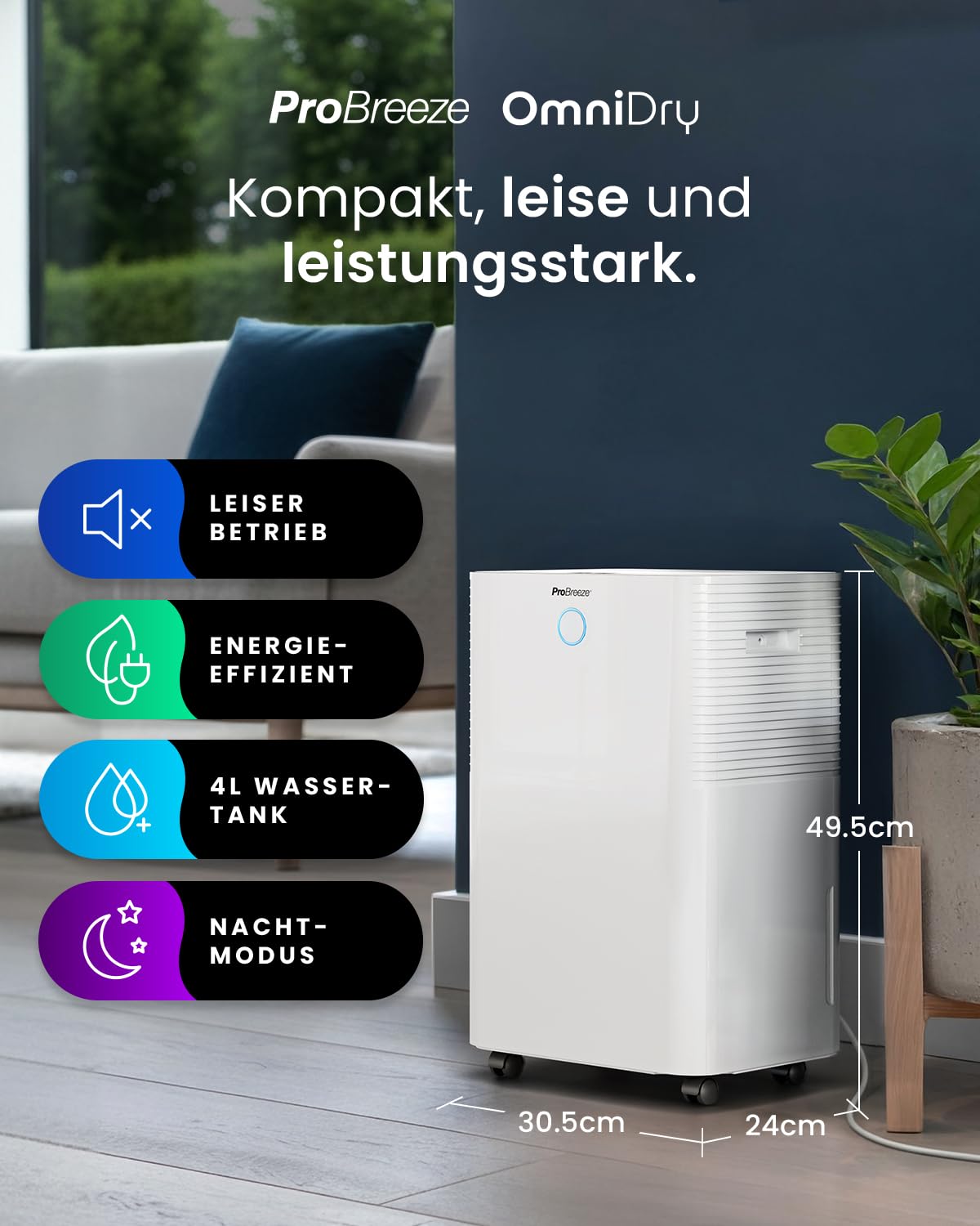 Pro Breeze OmniDry Luftentfeuchter 20L 24h mit App WLAN Wäschemodus Feuchtigkeitssensor Timer Schimmelschutz