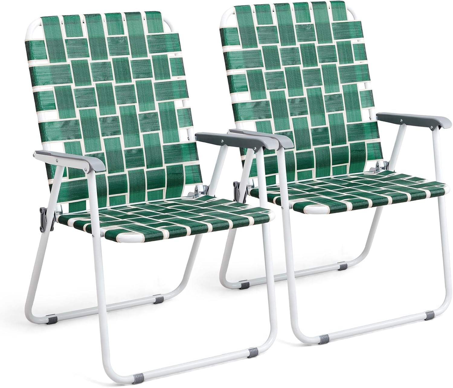 VINGLI Patio Lawn Webbed Folding Chairs Set of 2, Outdoor Beach Portable Lawn Chair Camping Chair Beach Chair