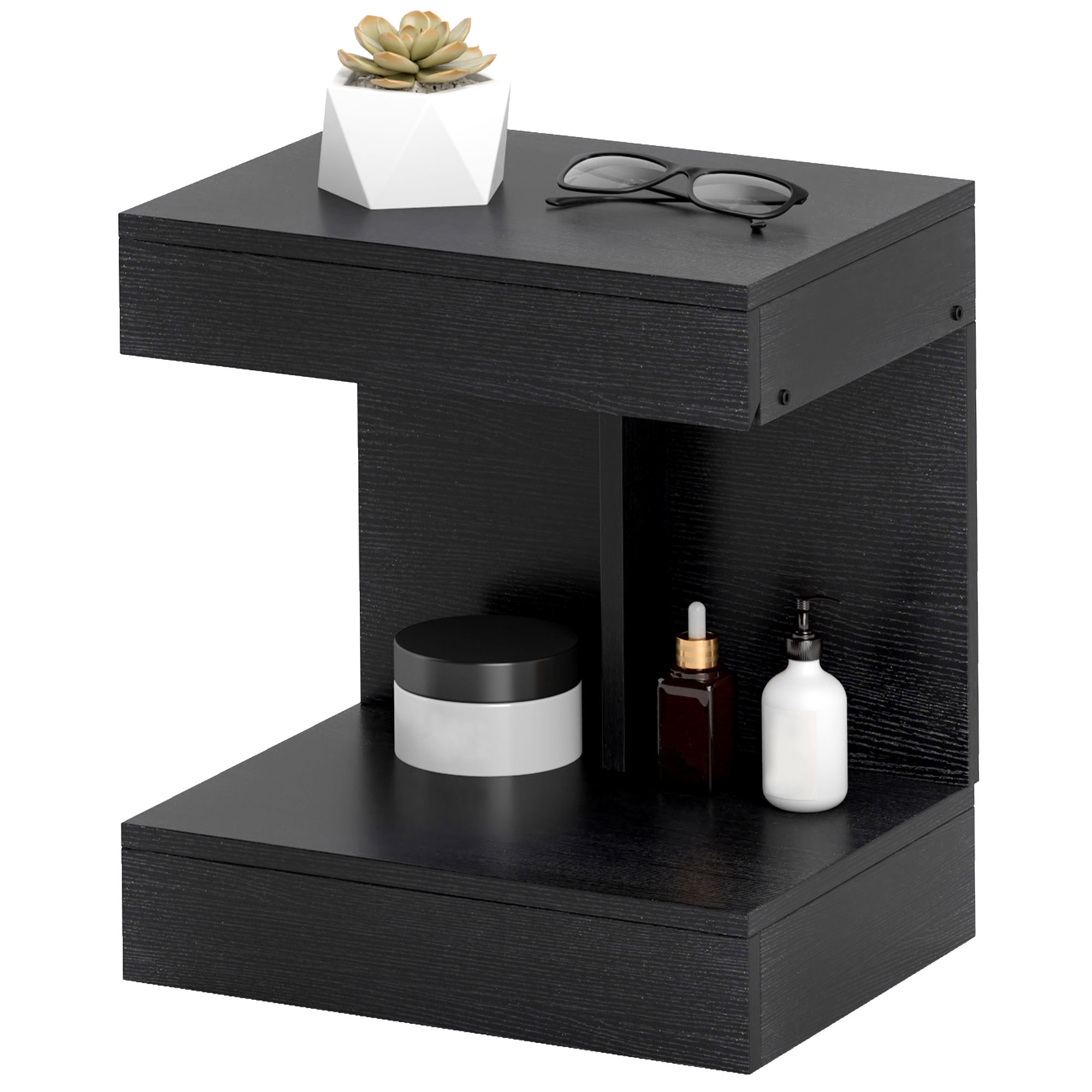 HOMCOM Nachttisch, Beistelltisch mit Schublade und Ablagefach, Moderner Sofatisch mit Regal für verschiedene Räume, Schwarz