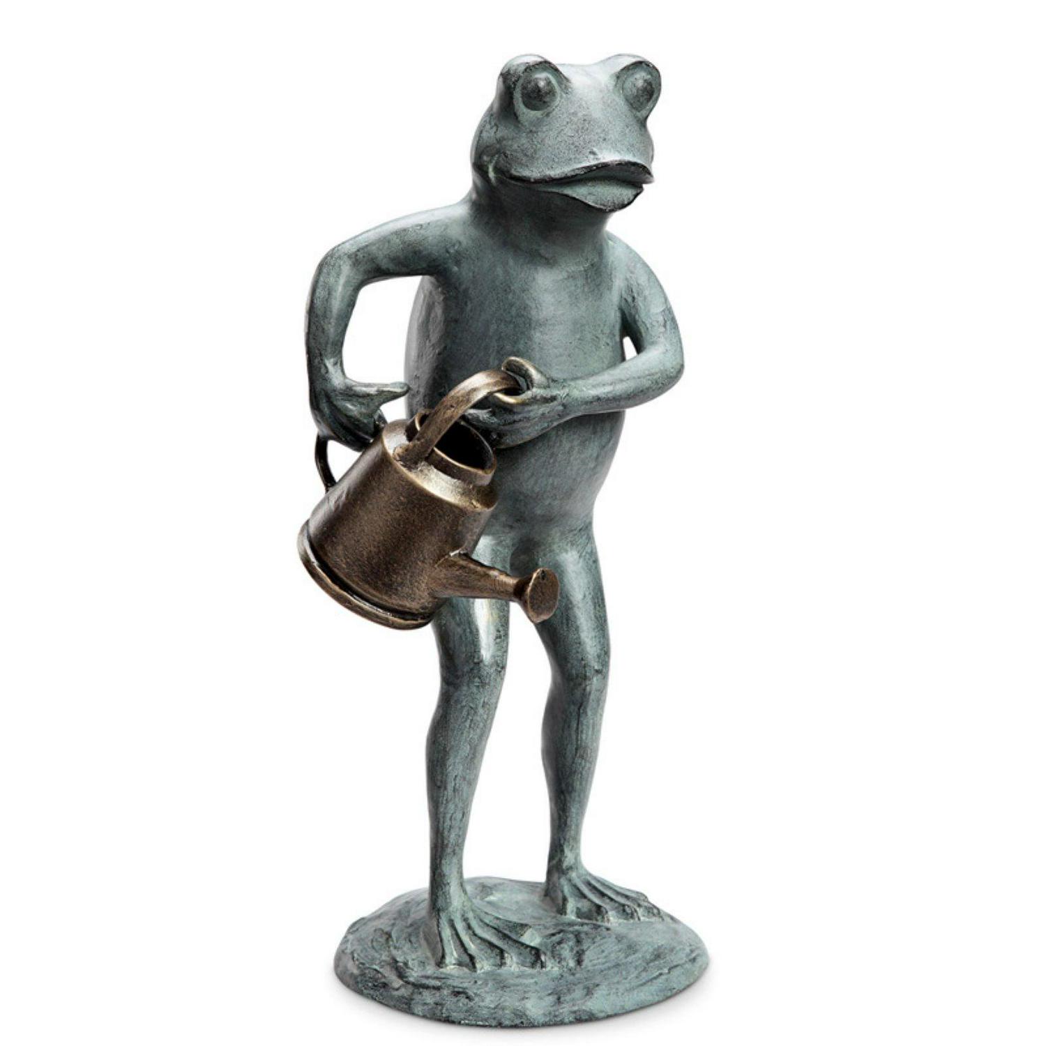 SPI Home Frog with Watering Can Garden Statue, Rustproof Aluminum, Aged Bronze Finish, Indoor/Outdoor Decor, 19&prime;&prime;