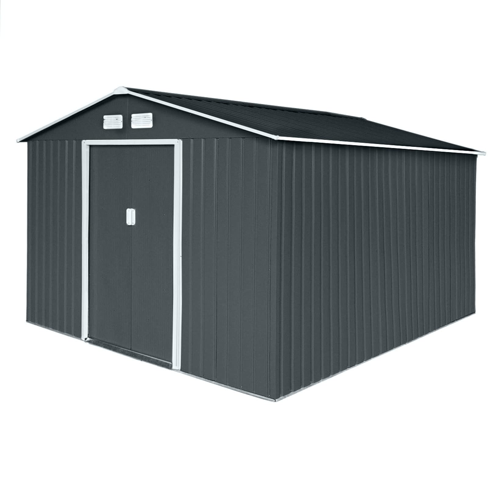 Hattoro S300 Metall Gerätehaus XXXL 277x319x192 cm Gartenhaus Satteldach Anthrazit Dunkelgrau