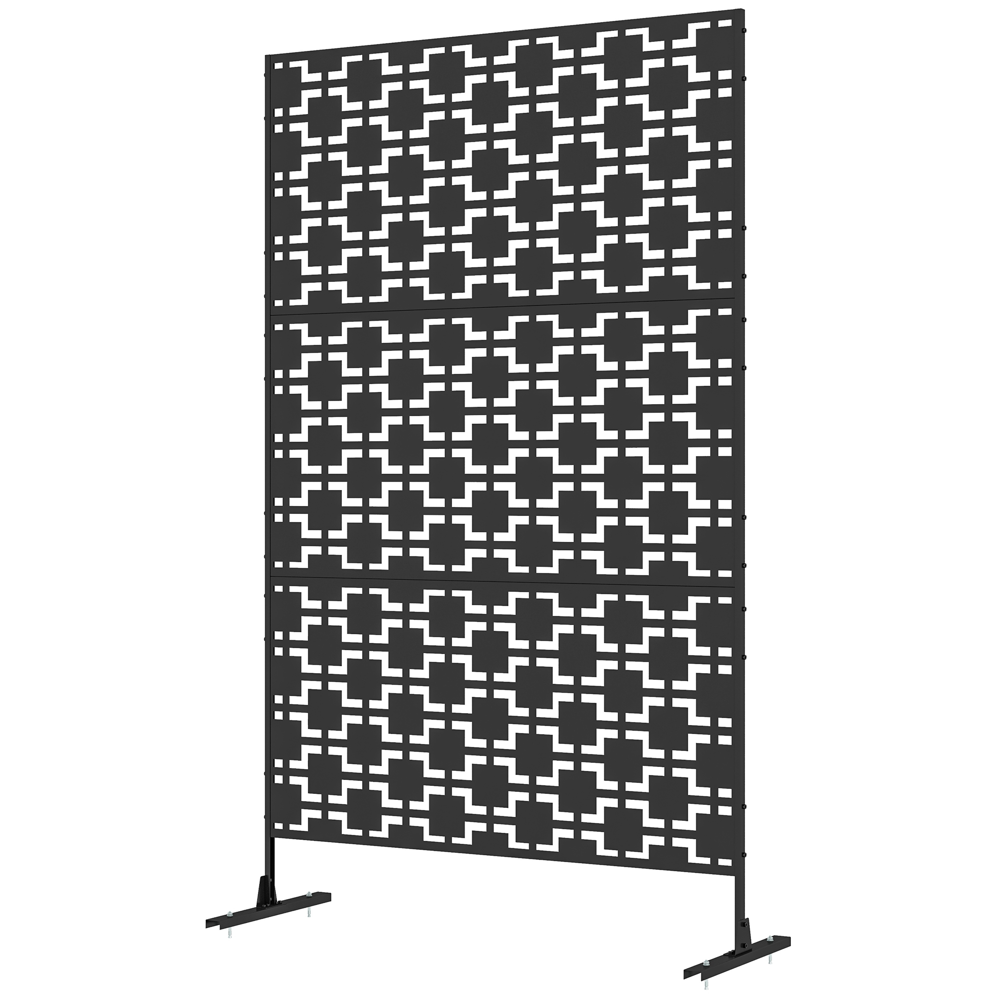 Outsunny Dekorativer Windschutz aus Metall mit geometrischem Design - 122 x 45 x 198 cm, Schwarz