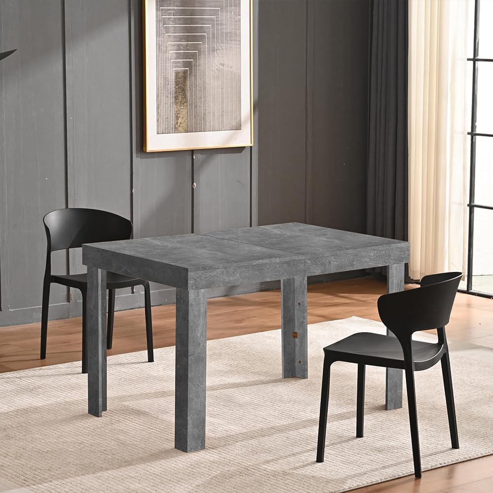 Shally Dogan Tavolo Allungabile da 4 a 6 Posti per Sala da Pranzo e Cucina, Tavolo Estensibile da 120 a 200 cm con Apertura a Scorrimento, Struttura Robusta, Design Moderno Salvaspazio (Cemento)