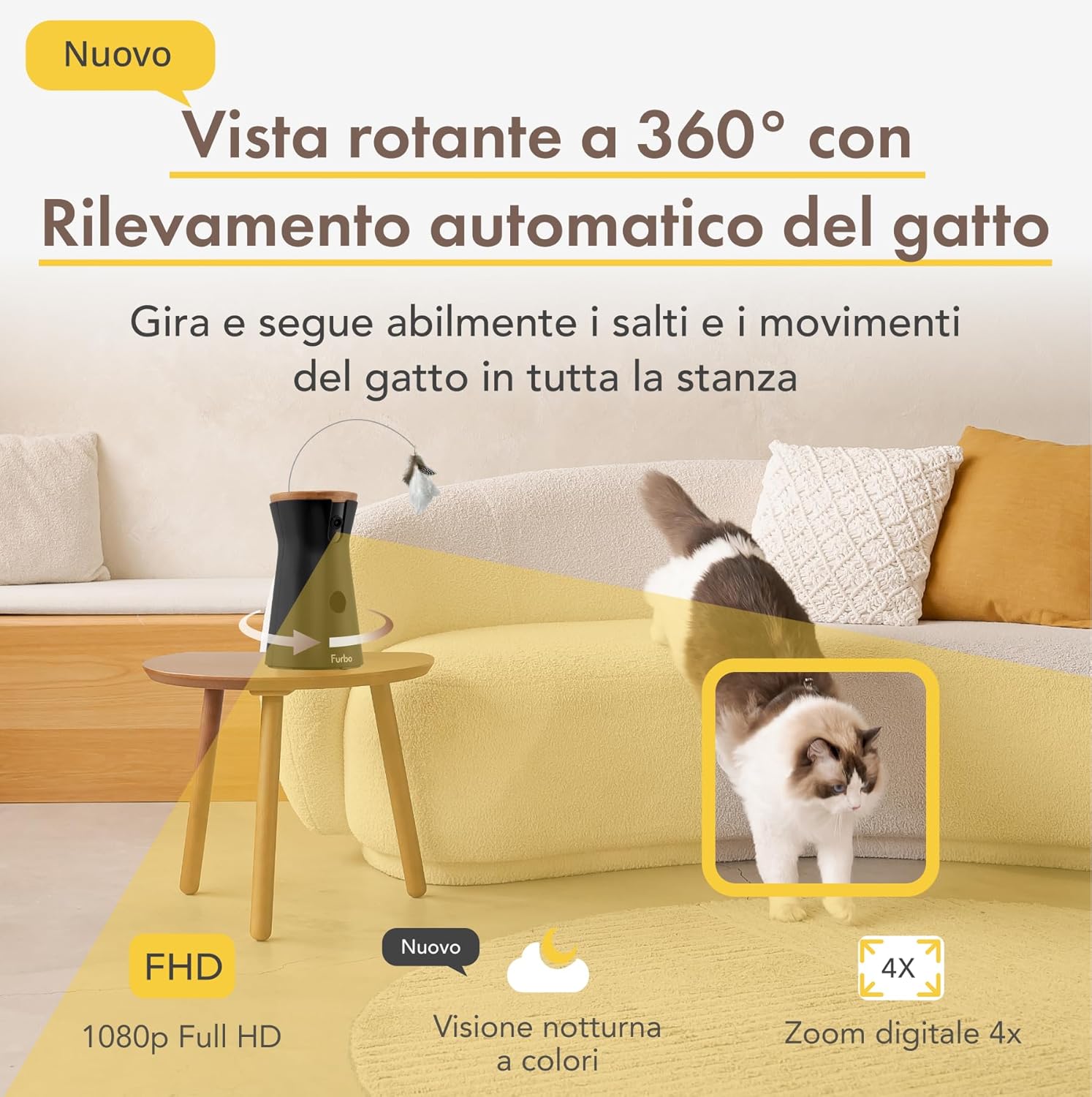 Furbo Videocamera 360° per Cani con Pacchetto Sicurezza Casa