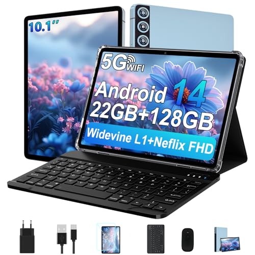 ZIOVO Tablet 10 Pollici Tablet Android 14, 22GB RAM 128GB ROM (TF 1TB), 5G WiFi/Widevine L1/Octa Core/8000mAh/Corpo Metallico/8 5MP/BT 5.0/Supporto Netflix, 2 in 1 Tablet con Tastiera e Mouse   Blu : Informatica
