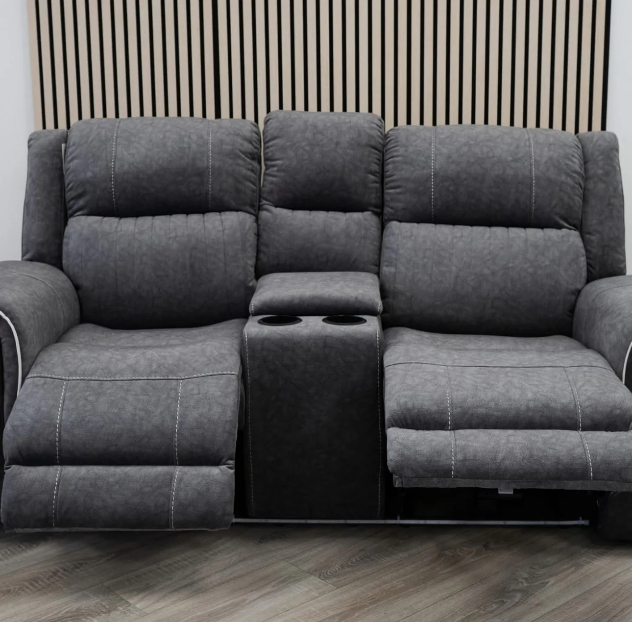 Monaco 3 Seater Recliner Sofa + 2 Seater Recliner Sofa Grey Micro Fibre Fabric USB Port -LED Lights - Electric Recliner
