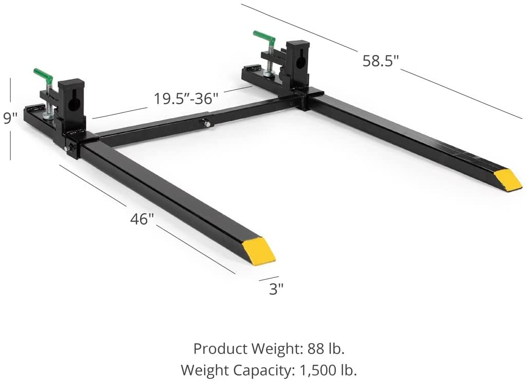 Titan Attachments Light Duty 46&prime;&prime; Clamp on Pallet Forks Stabilizer Bar Rated 1,500 LB Loader or Skid Steer