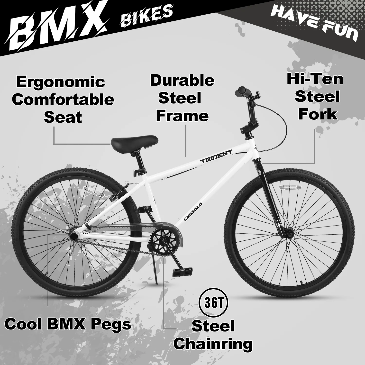 cubsala 24 Inch BMX Race Bike Trident Bicycles Beginner-Level to Advanced Riders with 2 Pegs Trick Cycling and Professional Riding, Black