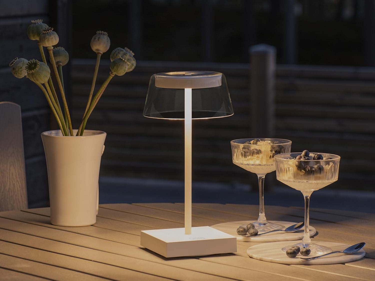 2er Set Wiederaufladbare Akku Tischleuchten mit USB Anschluss, Weiß Höhe 27cm