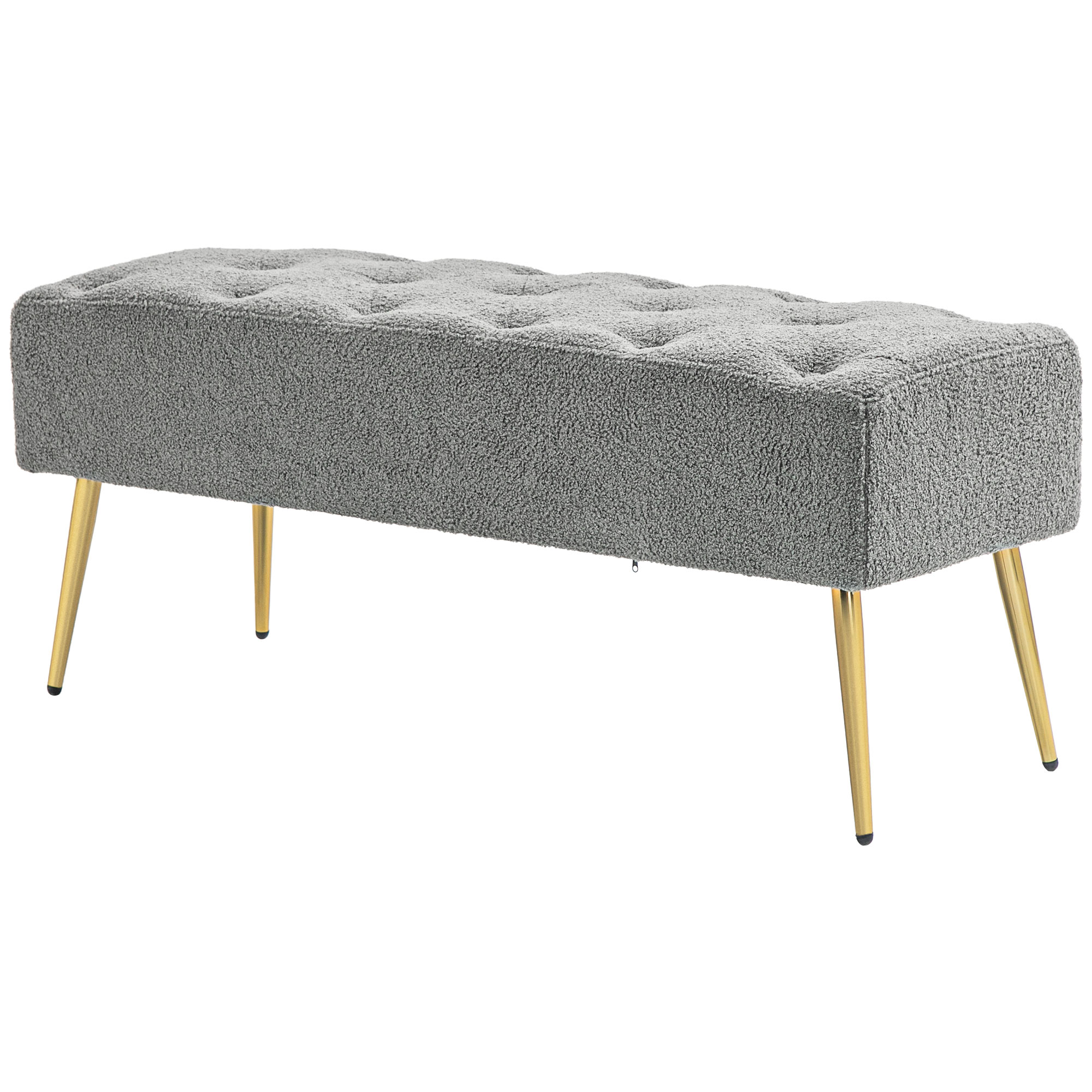 HOMCOM Bettbank, Sitzbank, weicher Bezug in Lammwoll-Optik, bis 120 kg, vergoldete Stahlbeine, 112x41x46cm, Grau