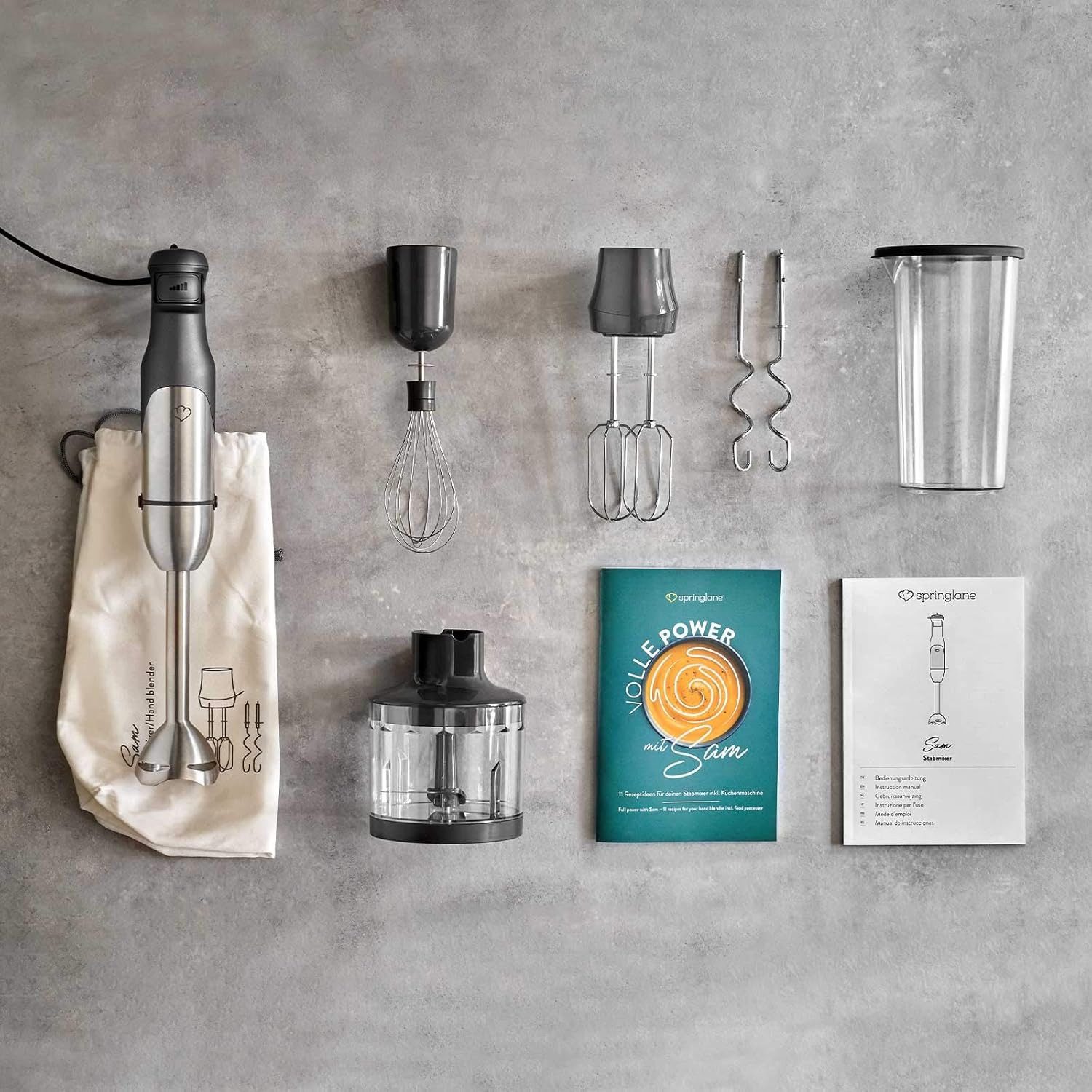 Stabmixer Set Sam aus Edelstahl inkl. inkl. Pürierstab, Behälter mit Deckel