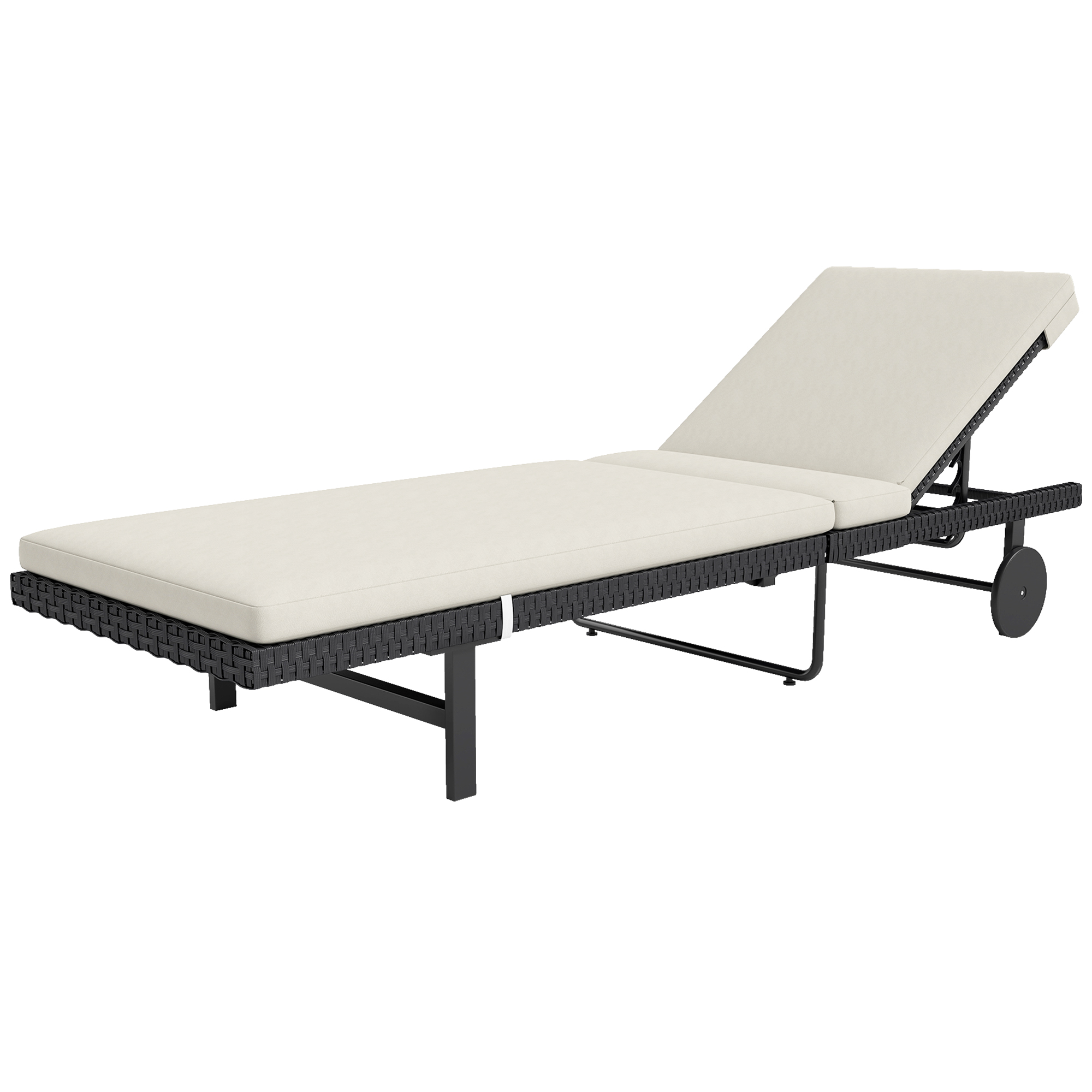Outsunny Gartenliege mit Kissen aus Kunstharzgeflecht, verstellbar mit Rollen, 198 x 65 x 85 cm, Creme