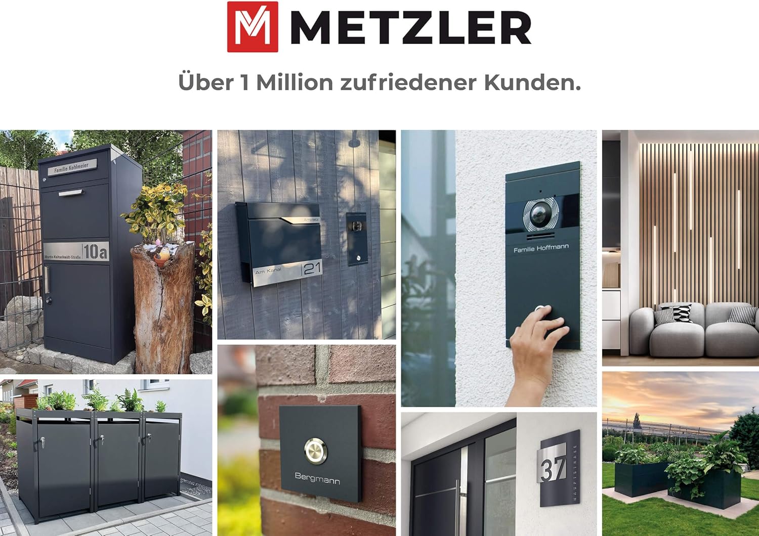Metzler Mülltonnenbox in Anthrazit & Holzoptik 2er 240L, Mülltonnenverkleidung 2 Tonnen, witterungsbeständiger und pulverbeschichteter Stahl mit Automatikdeckel, abschließbar, Garten- und Müllbox