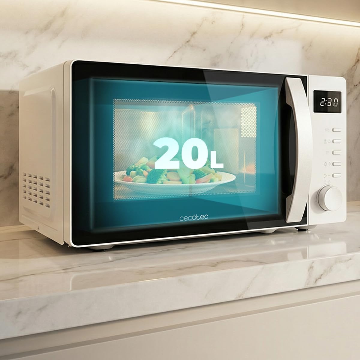 Cecotec Microonde Digitale ProClean 5005 White. 700 W, 20 L, Tecnologia 3DWave, 5 Livelli Potenza, Timer 30 min, Scongelamento, Display con Orologio, Riscaldamento Rapido