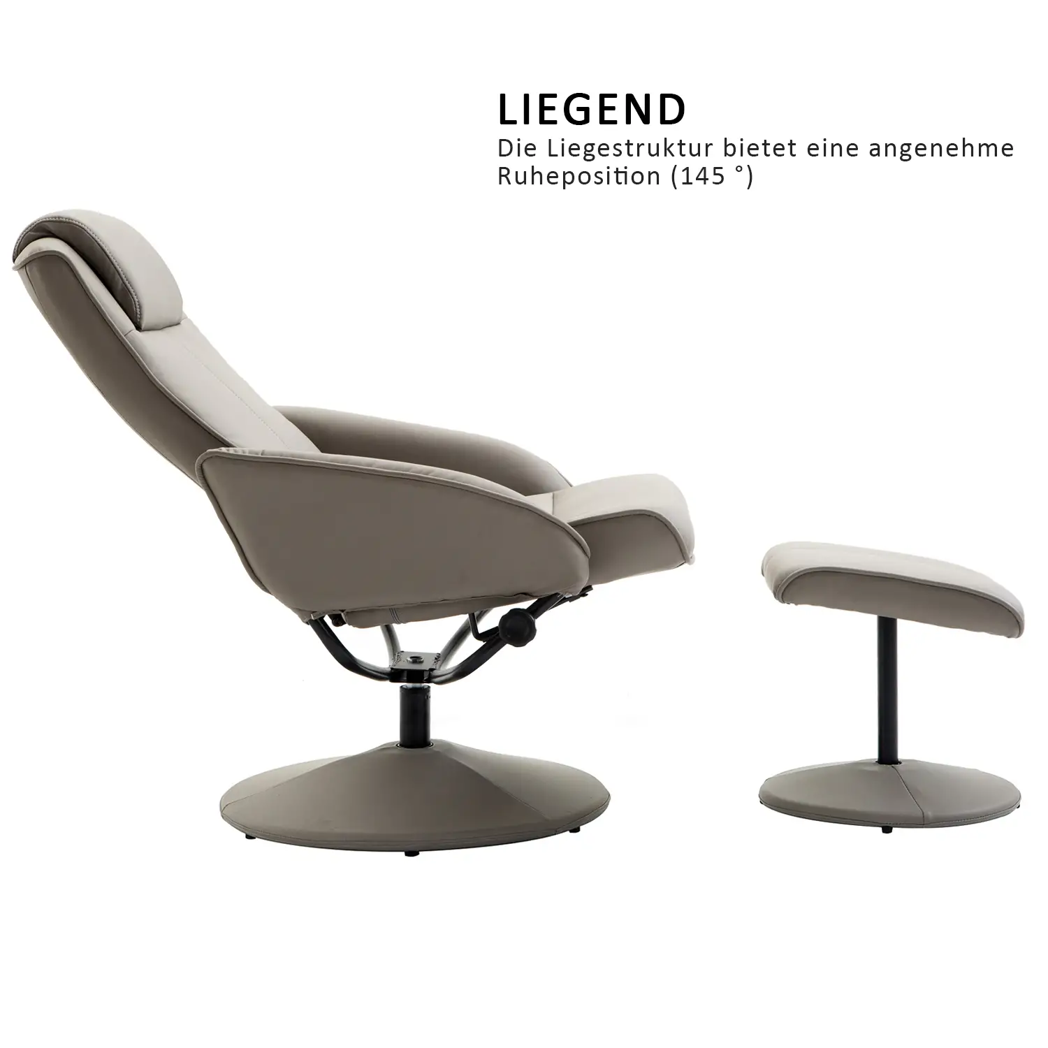HOMCOM Relaxsessel mit Hocker ergonomisch neigbar Kunstleder Grau