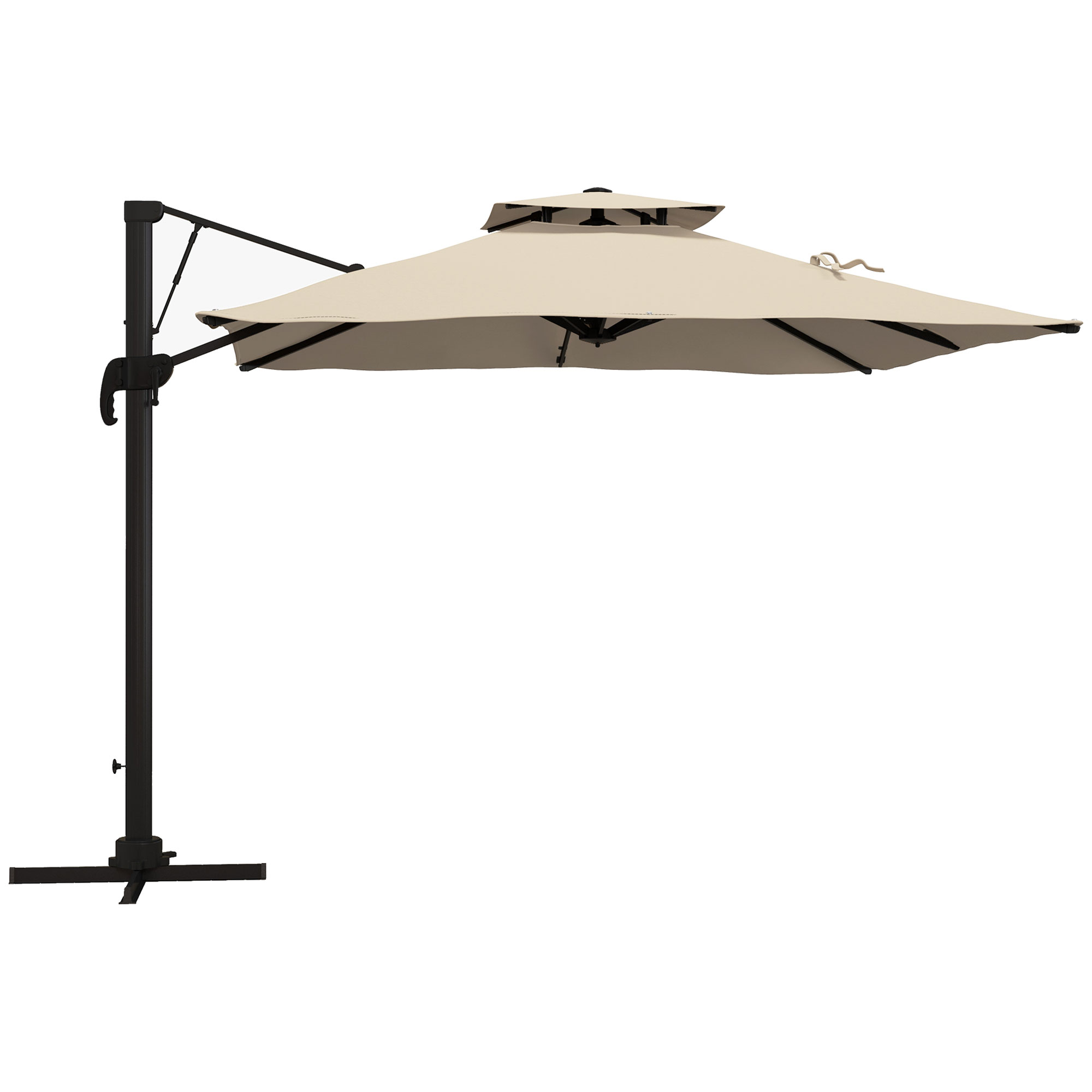 Outsunny Zweefparasol 2.94x2.94, Aluminium, Khaki
