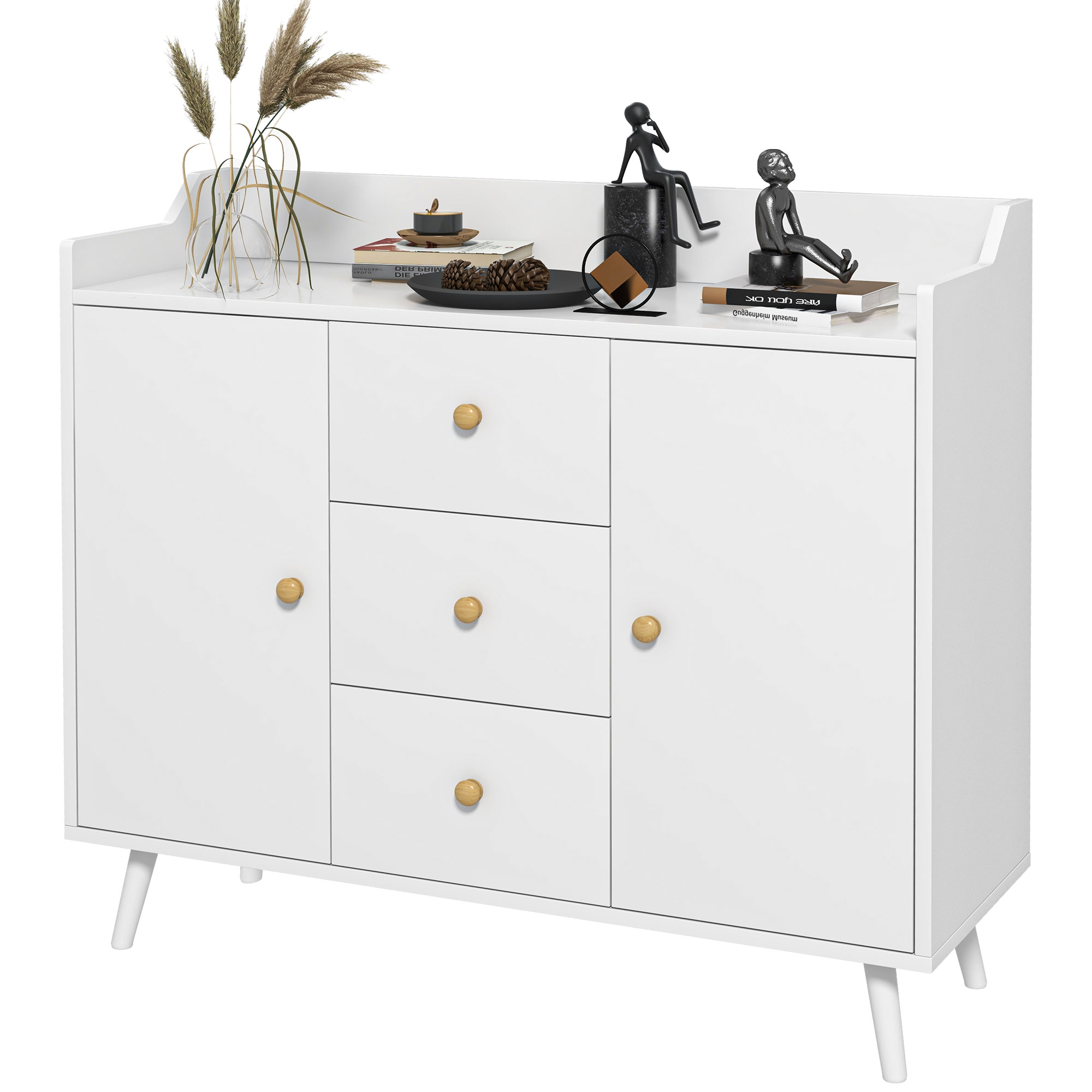 HOMCOM Moderne Anrichte aus Holz mit 3 Schubladen und 2 Schränken, 90x32x80 cm, Weiß