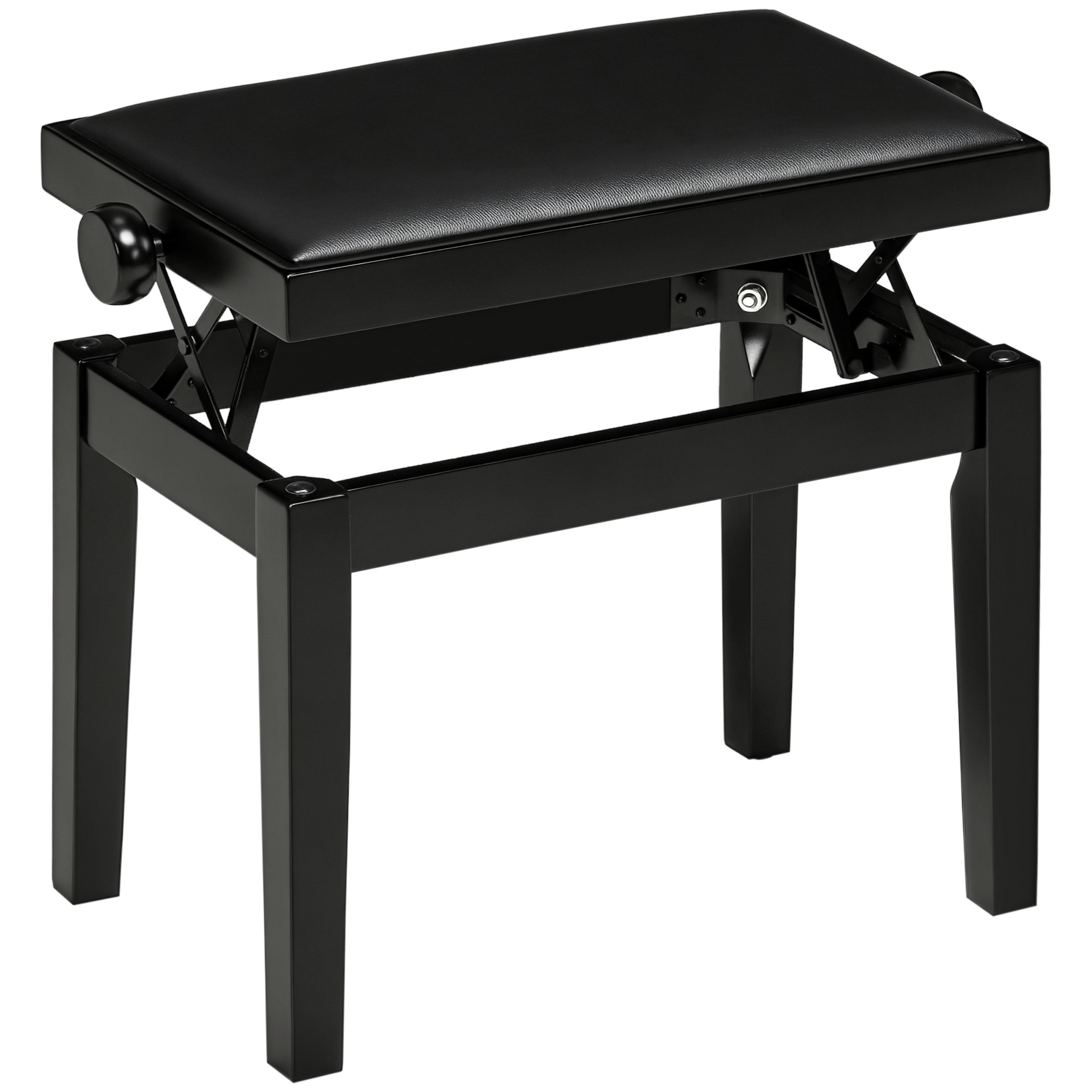 HOMCOM Klavierbank, Pianostuhl, höhenverstellbar, eleganter Hochglanz, Kunstleder+Kautschukholz, schwarz, 63 x 33 x 56cm