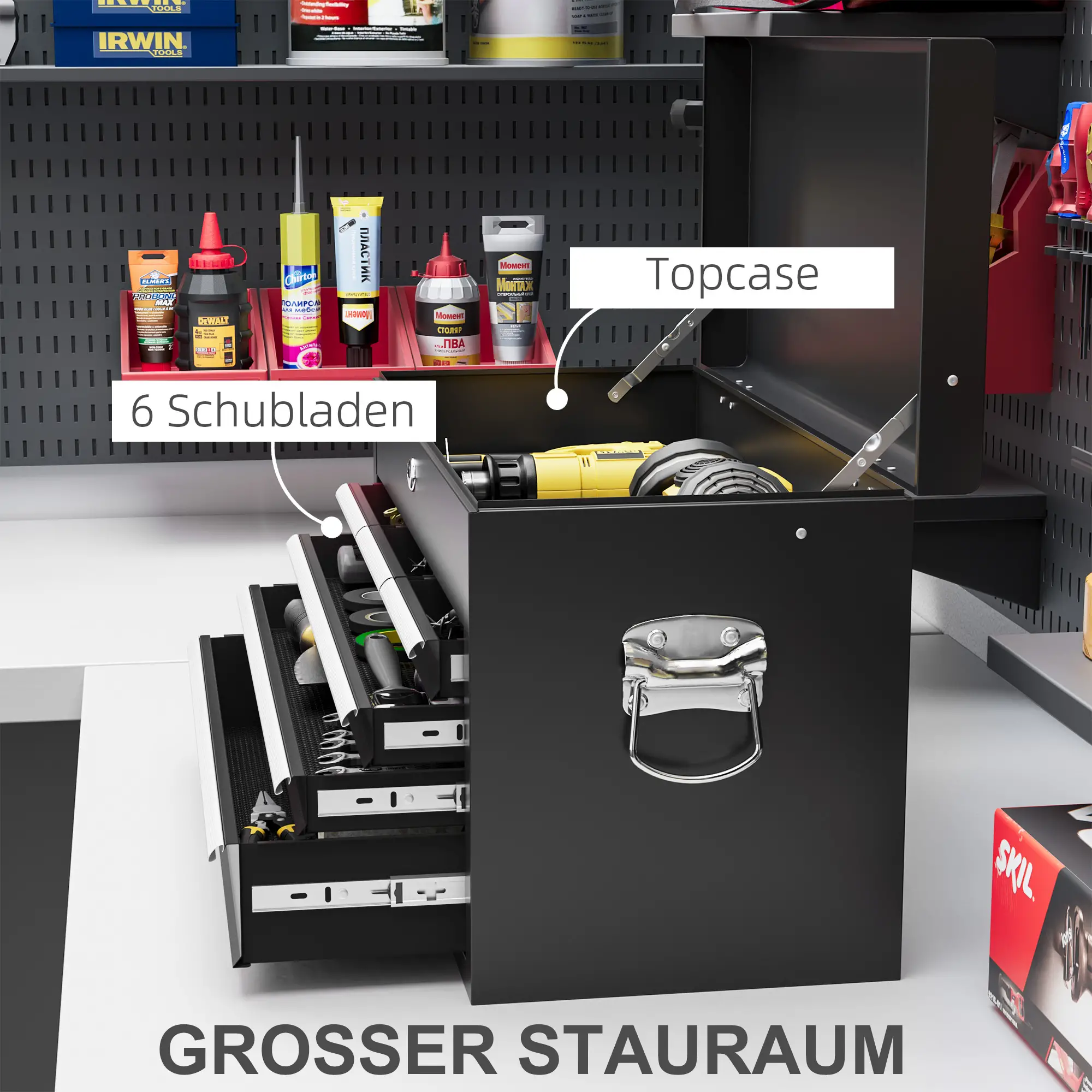 HOMCOM Gereedschapskist 6 laden afsluitbaar kogelgelagerd