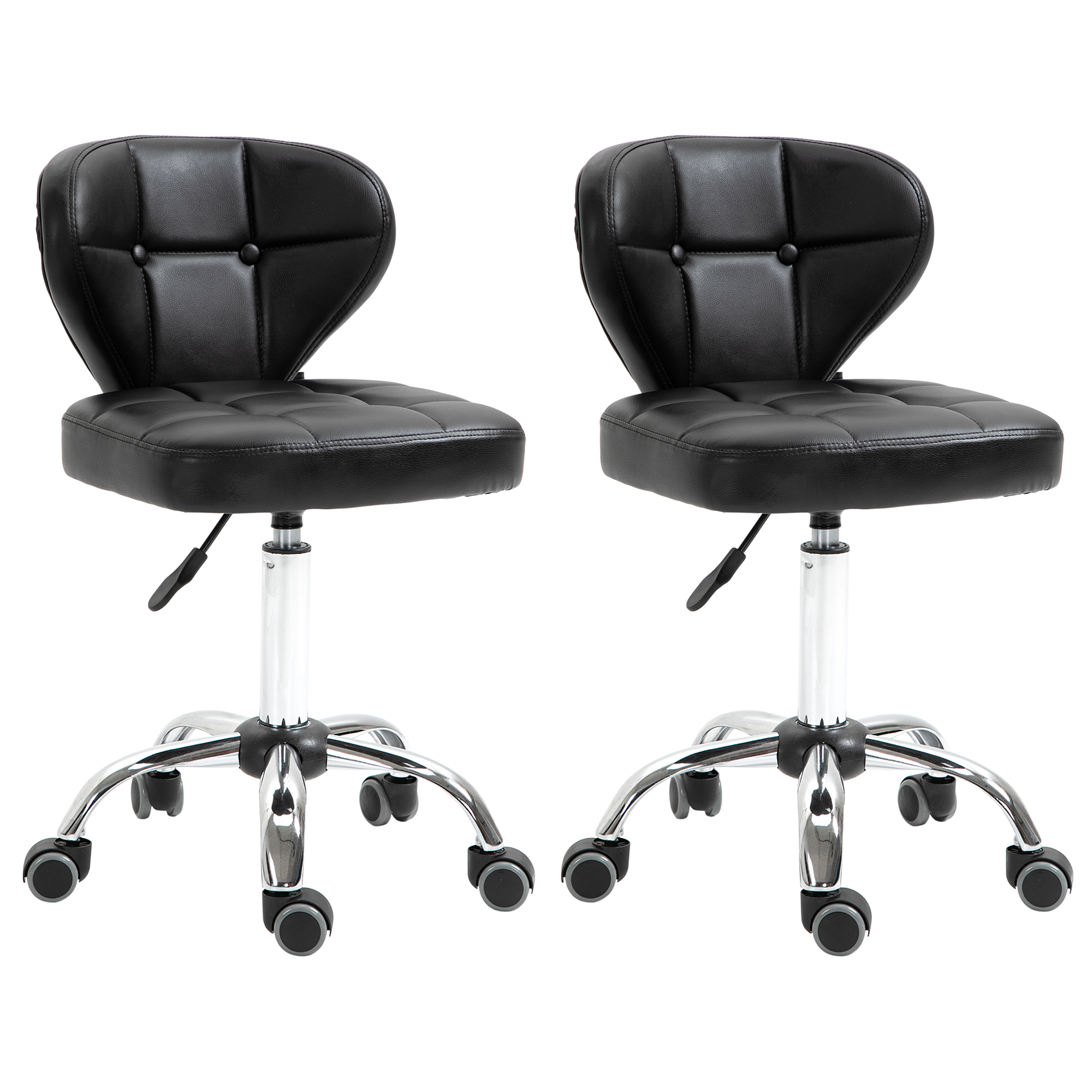 HOMCOM 2er-Set Arbeitshocker mit Rückenlehne Rollhocker aus Kunstleder Drehhocker mit Lehne Kosmetikhocker Rollhocker Bürohocker 72-87 cm höhenverstellbar Büro Dunkelgrau 45 x 47 x 72-87 cm