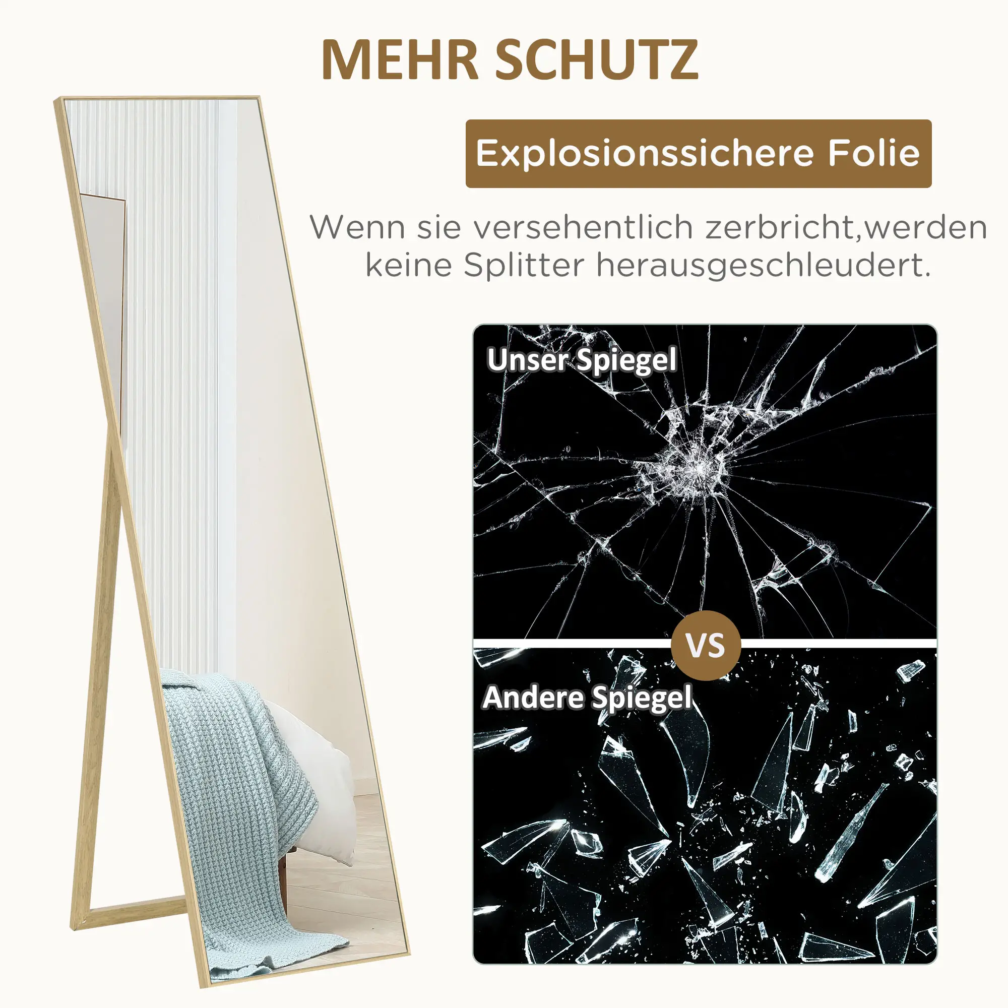HOMCOM Standspiegel Ganzkörperspiegel bruchsicher Holzmaserung
