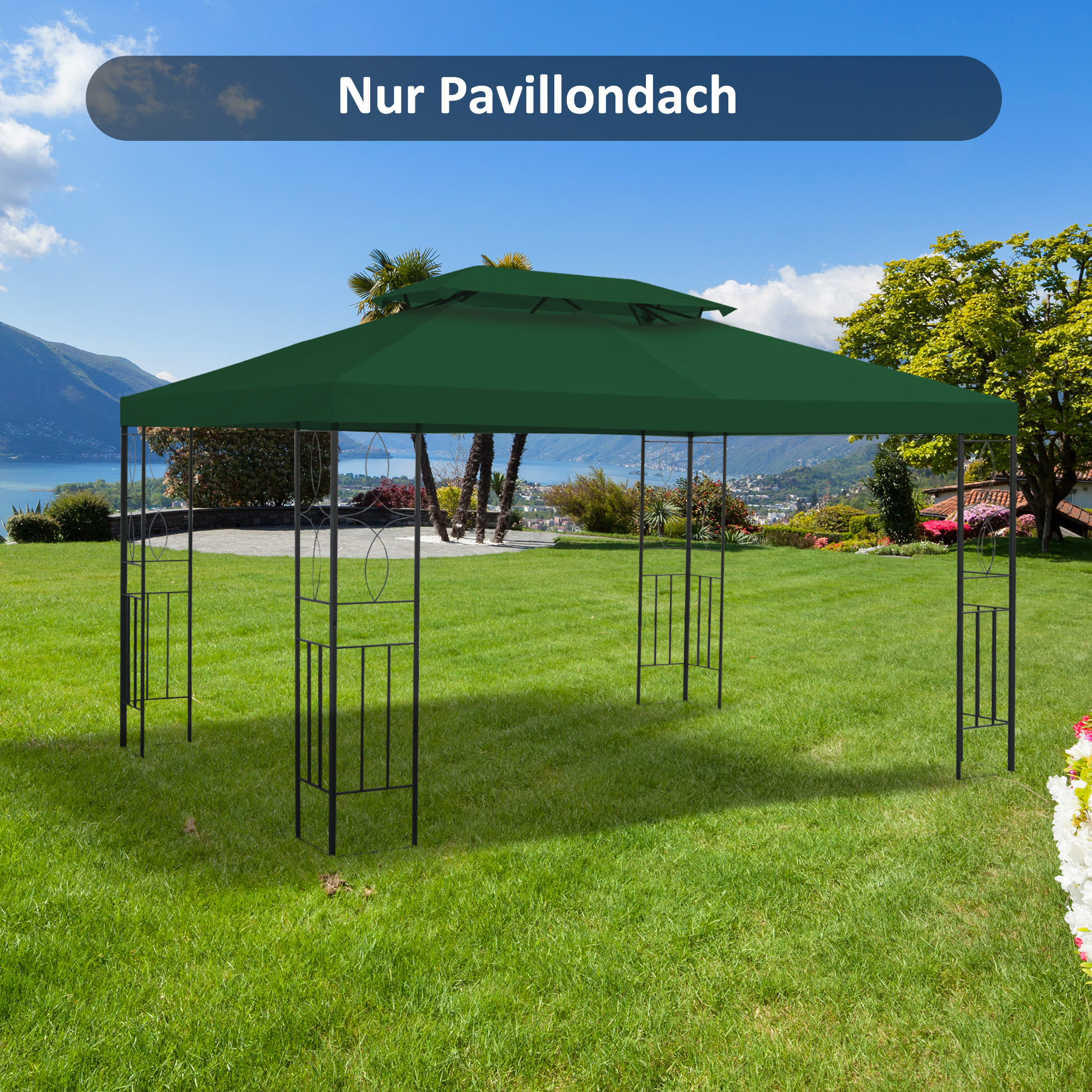 Outsunny Ersatzdach für Metallpavillon 3x4m wasserabweisendPavillondach (Doppeldach) Ersatzbezug für Gartenpavillon Ersatzteile Polyester 180g/㎡ Grün