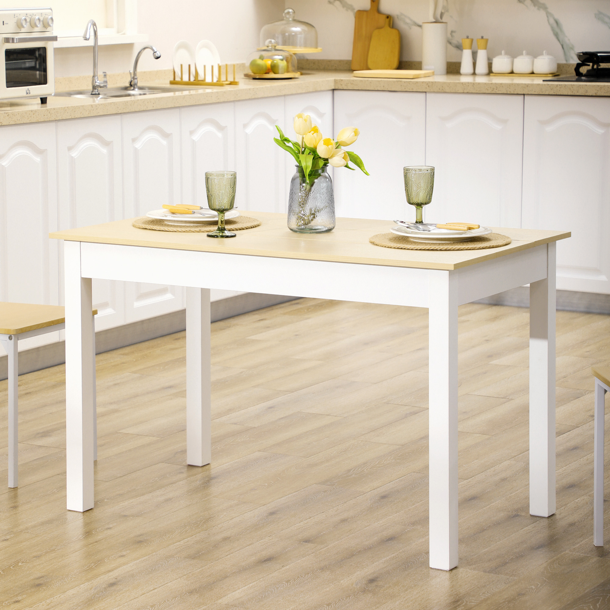 HOMCOM Modernes zweifarbiges Esstisch-Set mit großem Tischplateau für 4-6 Personen aus Holz, Maße 119L x 70B x 75H cm