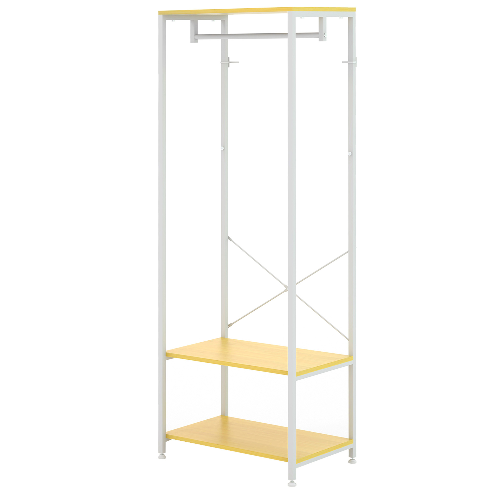 HOMCOM Bodenstehender Garderobenständer 2-in-1 mit 2-stufigem Regal, aus Stahl und Spanplatte, 60x40x167,5 cm