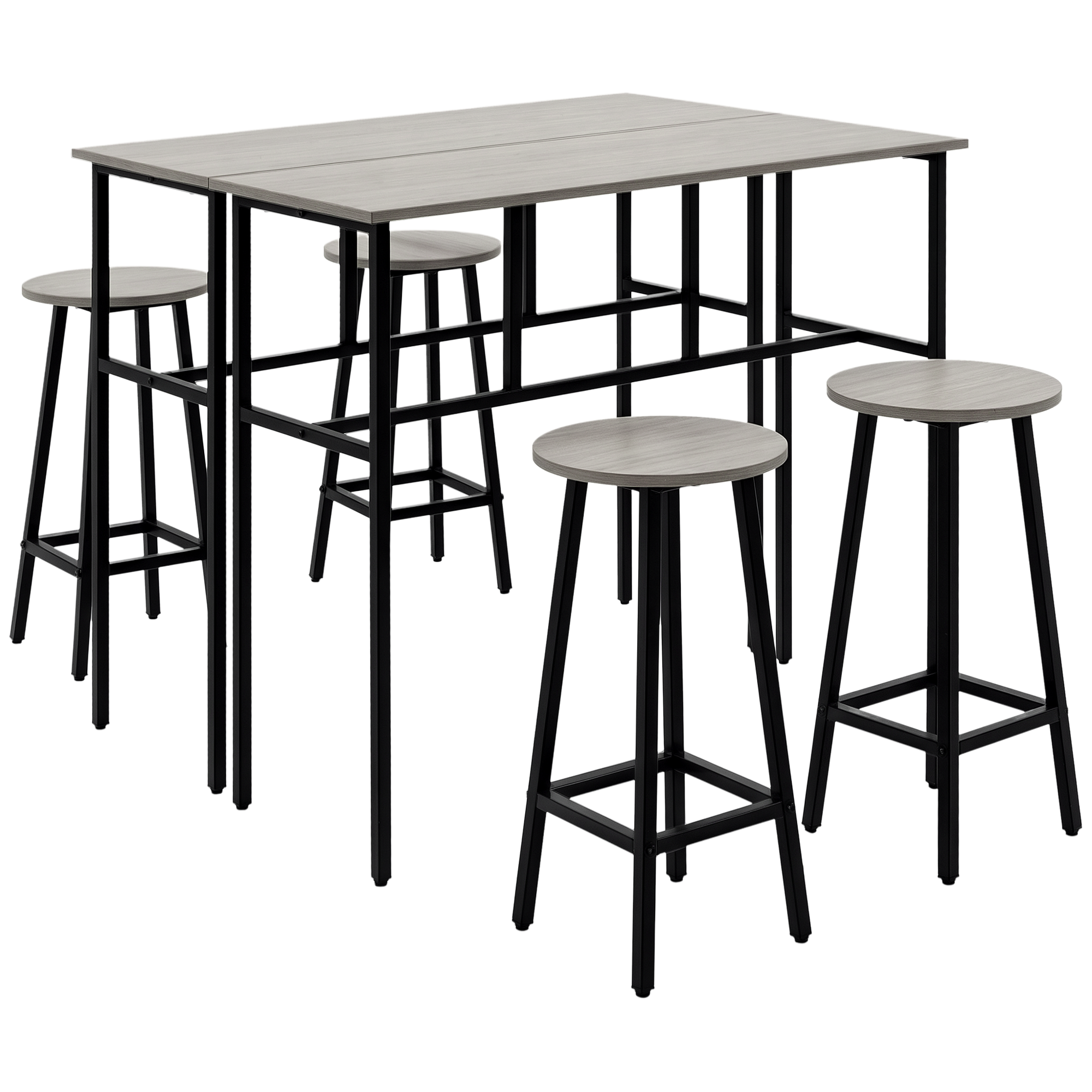 HOMCOM Bartisch-Set im Industriedesign, 6-teilig, 2 Tische und 4 Barhocker, Grau + Schwarz