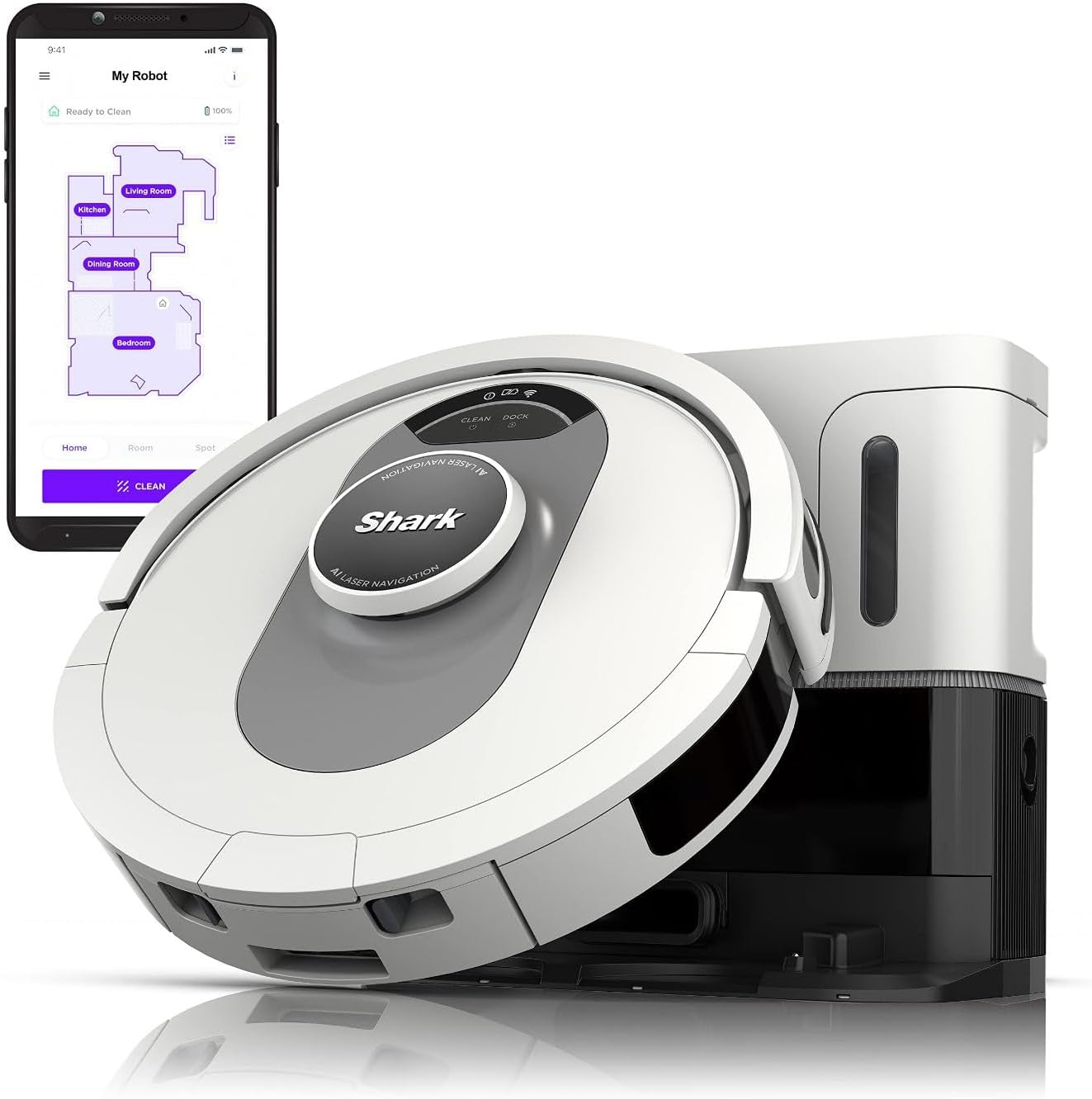 Shark AI Ultra Robot Vacuum, Voice Control, Matrix Clean, Self Empty Base, Pet Friendly, Carpet & Hard Floors, Silver/Black