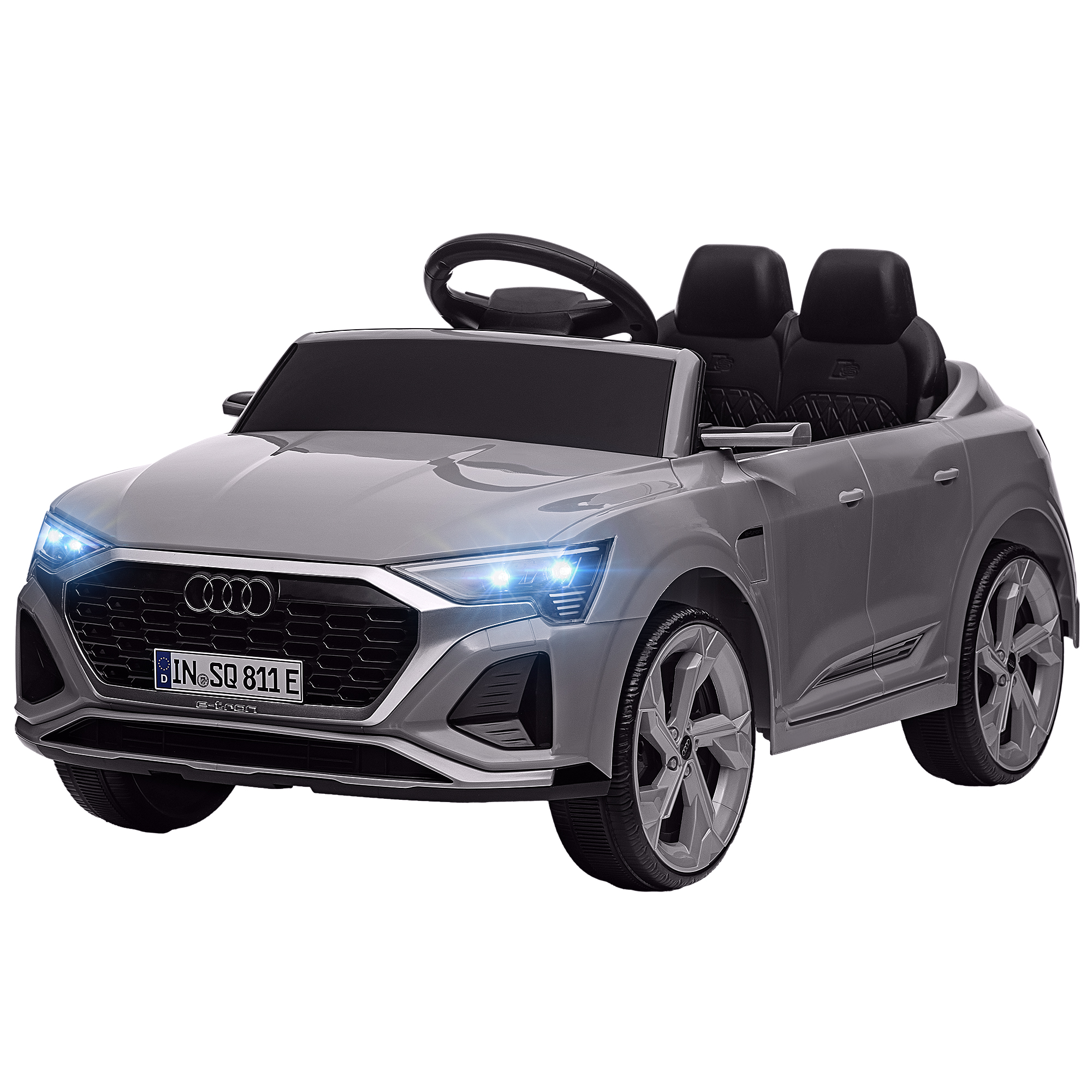 AIYAPLAY Elektrische Kinder Auto, 12V Audi Q8, 3-5 km/u, Afstandsbediening, Koplampen, Muziek, Grijs