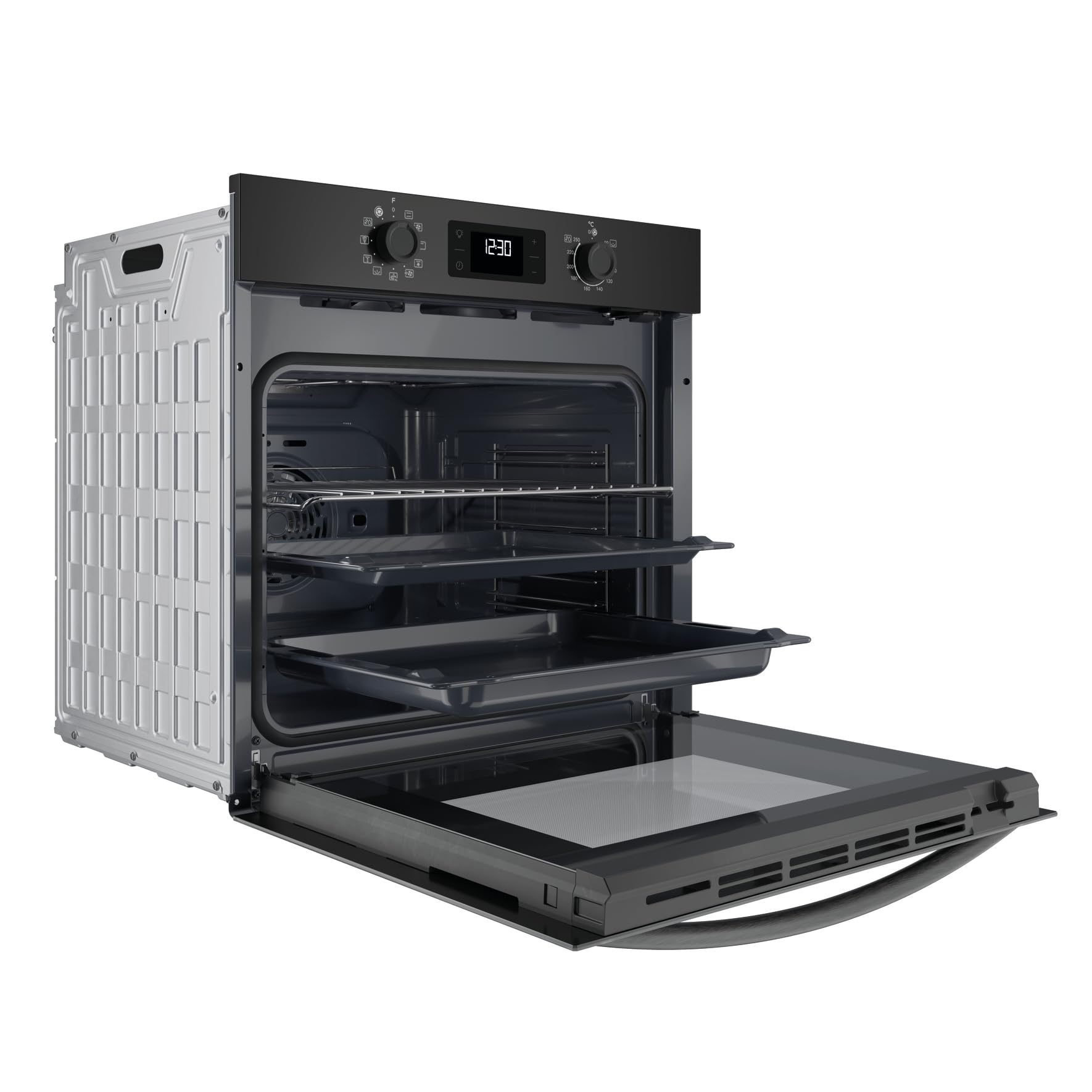 Einbaubackofen 71 L mit Hydrolyse-Reinigungsfunktion und Heißluft, 11 Funktionen, Black Glass