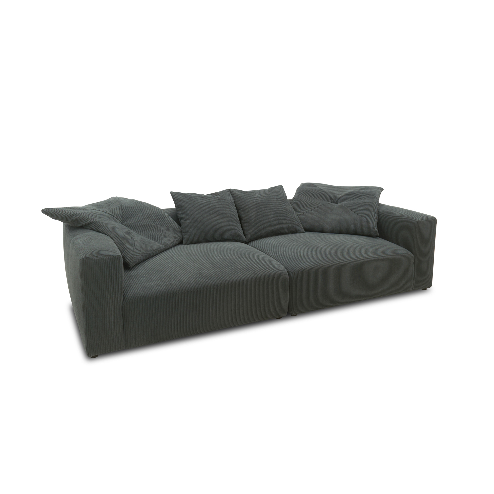 Bigsofa 800008, 2-Sitzer in Cord, mit Filzgleitern, 2er Couch, 304 x 135 x 69 (BxTxH), grau