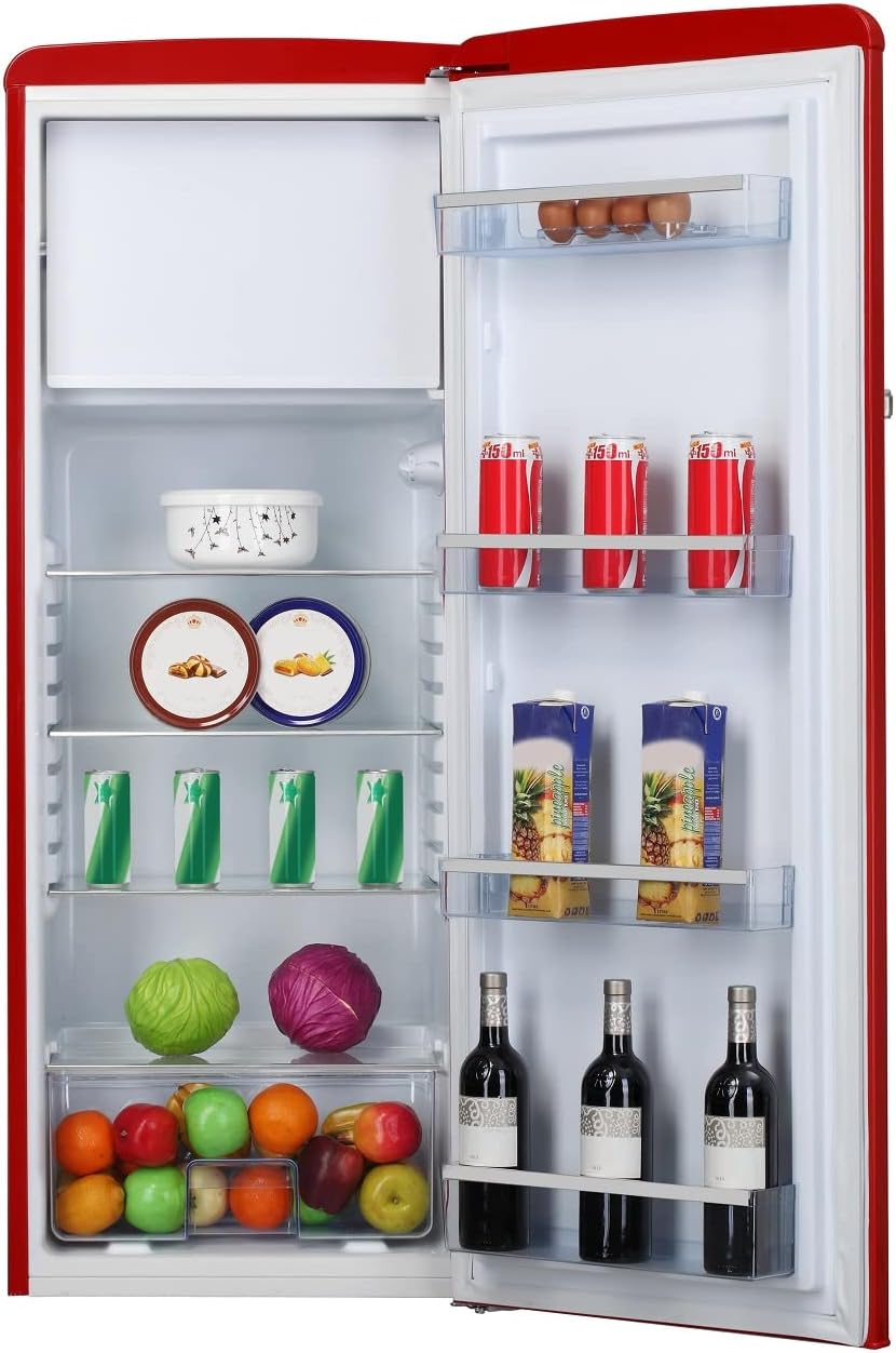 Amica KS 15615 B Retro Kühlschrank mit Gefrierfach / Coffee Cream (Beige) / 88cm (H) x 55cm (B) x 62cm (T) / Retro-Design