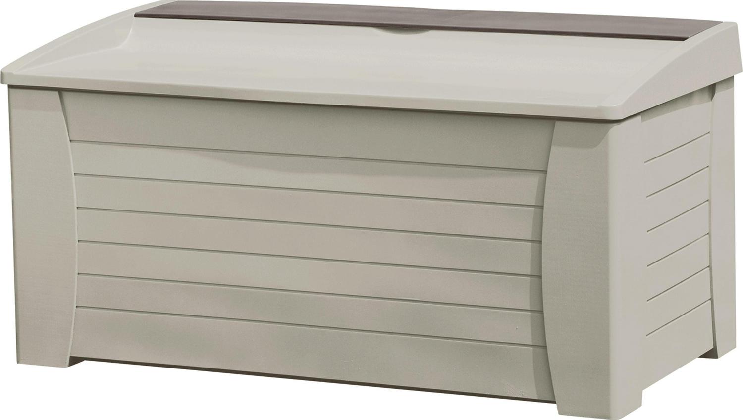 Suncast 127 Gal Resin Patio Storage Deck Box with Seat, Taupe, Weather-Resistant