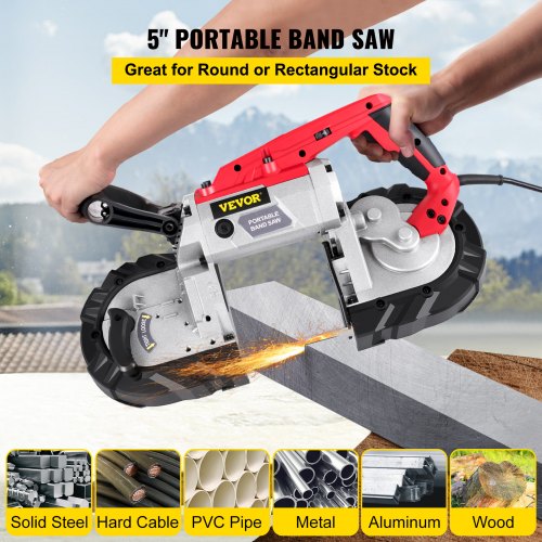 VEVOR Bandsäge 12,7 cm Schnittgröße 1100 W 2,9 A Sägeband Stahl, Eisensäge 200 cm Kabel 6 Stufe Geschwindigkeit Metallbandsägemaschine, Bandsäge für anspruchsvolle Anwender, Eisensäge 55 × 17 × 29 cm