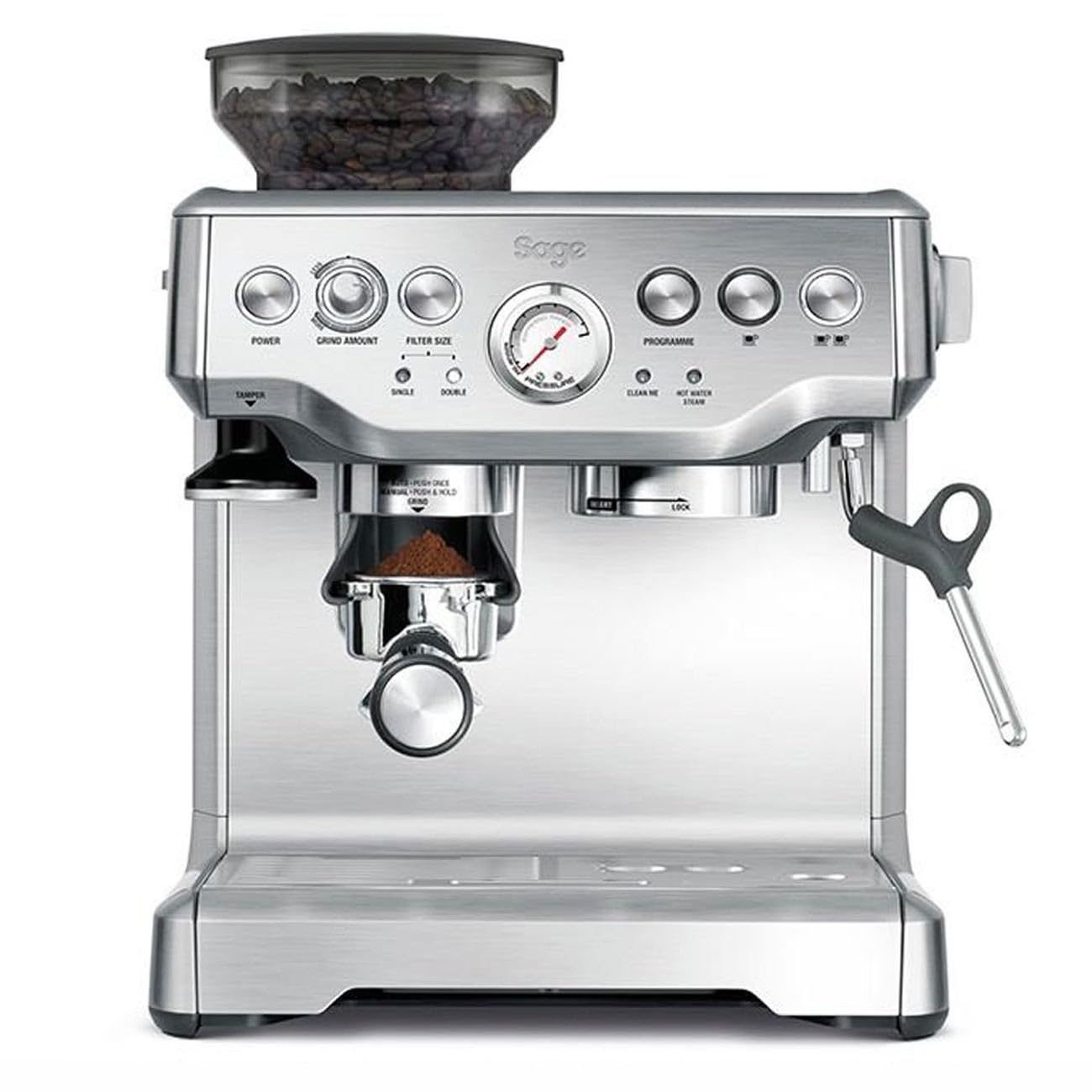 Sage The Barista Express Espressomaschine mit integriertem Mahlwerk und Milchaufschäumer Gebürsteter Edelstahl