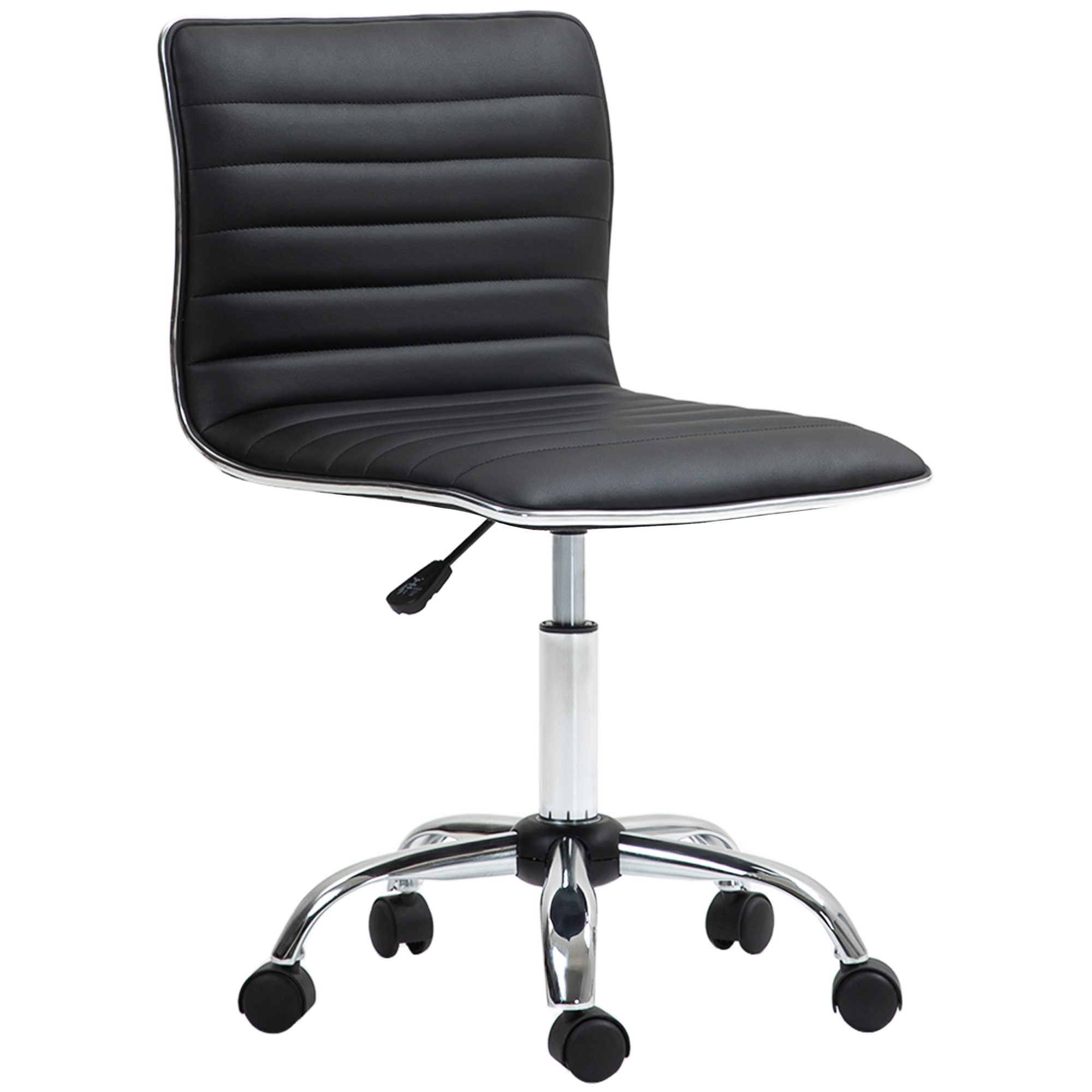 HOMCOM Höhenverstellbarer Salonstuhl mit Rückenlehne, Drehstuhl, Metall, Kunstleder, 48 x 52 x 78-90 cm, Schwarz