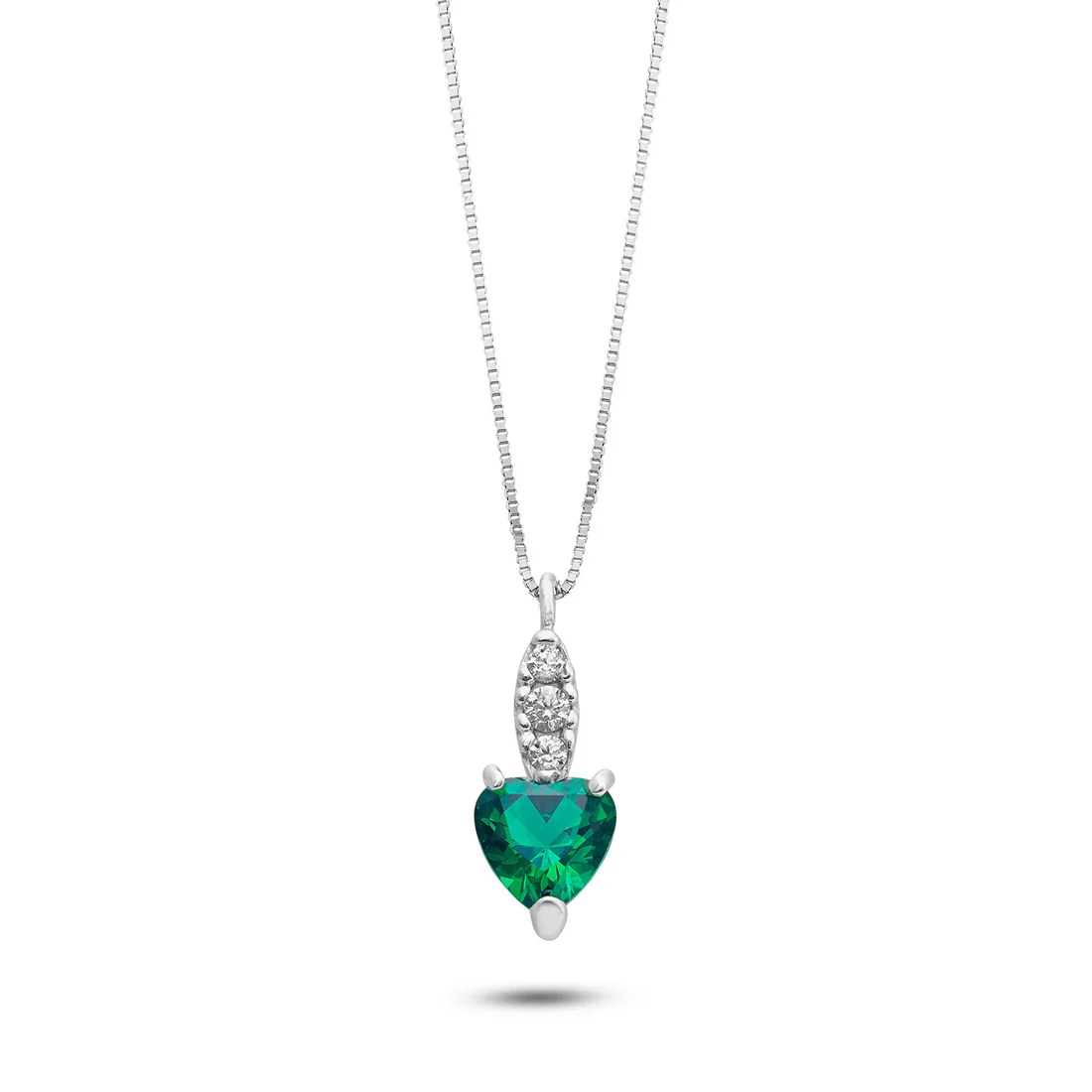Collana Ambrosia Gioielli oro bianco e zircone cuore verde AGZ 405
